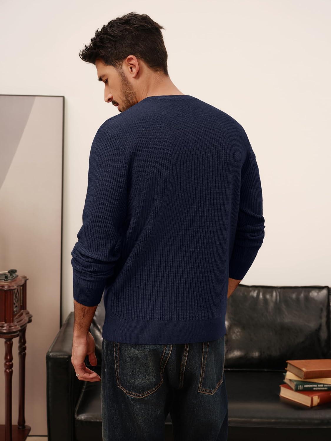 imagePJ PAUL JONES Mens Crewneck Sweaters Slim Fit Lightweight Knit Pullover Sweaters for CasualNavy Blue