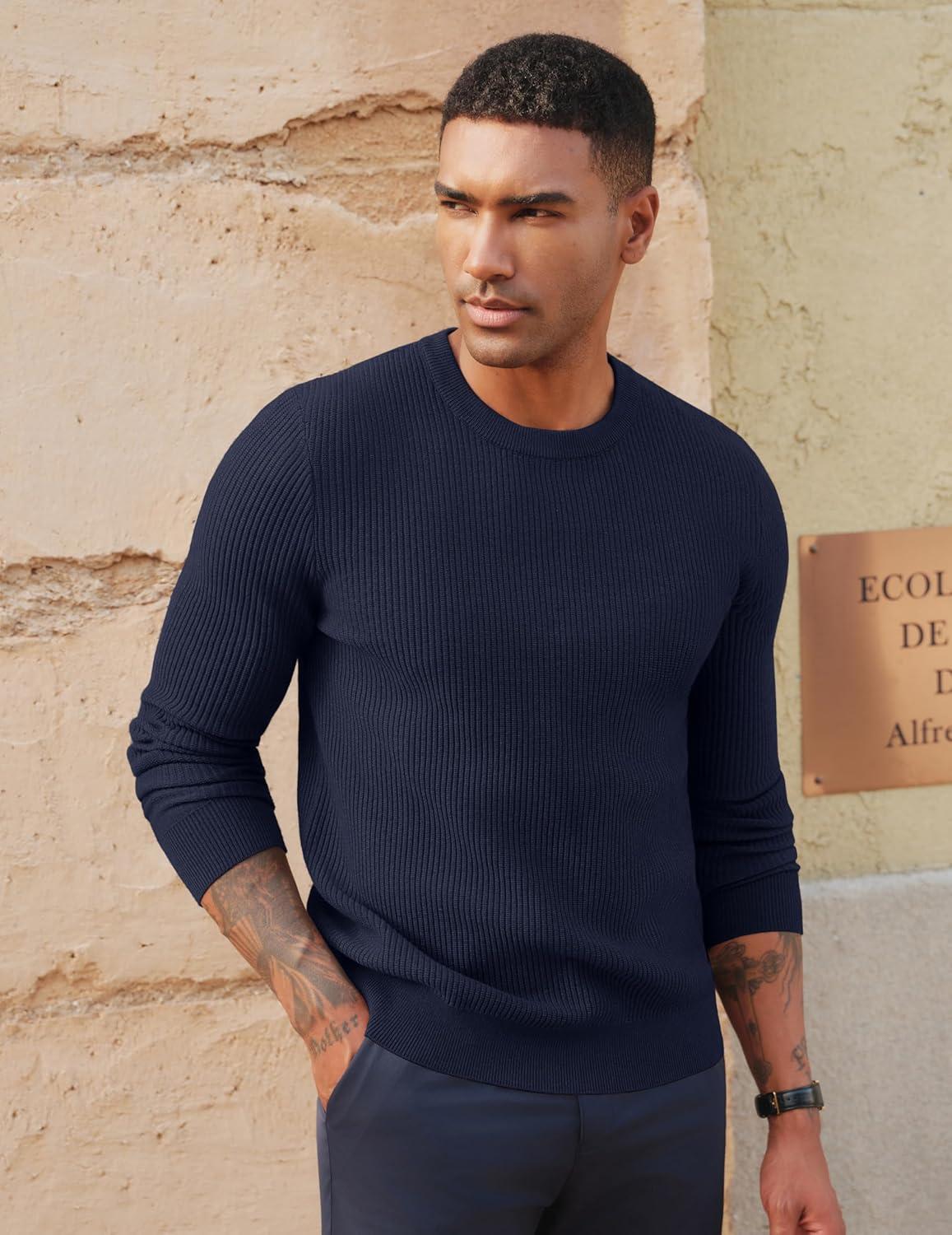 imagePJ PAUL JONES Mens Crewneck Sweaters Slim Fit Lightweight Knit Pullover Sweaters for CasualNavy Blue