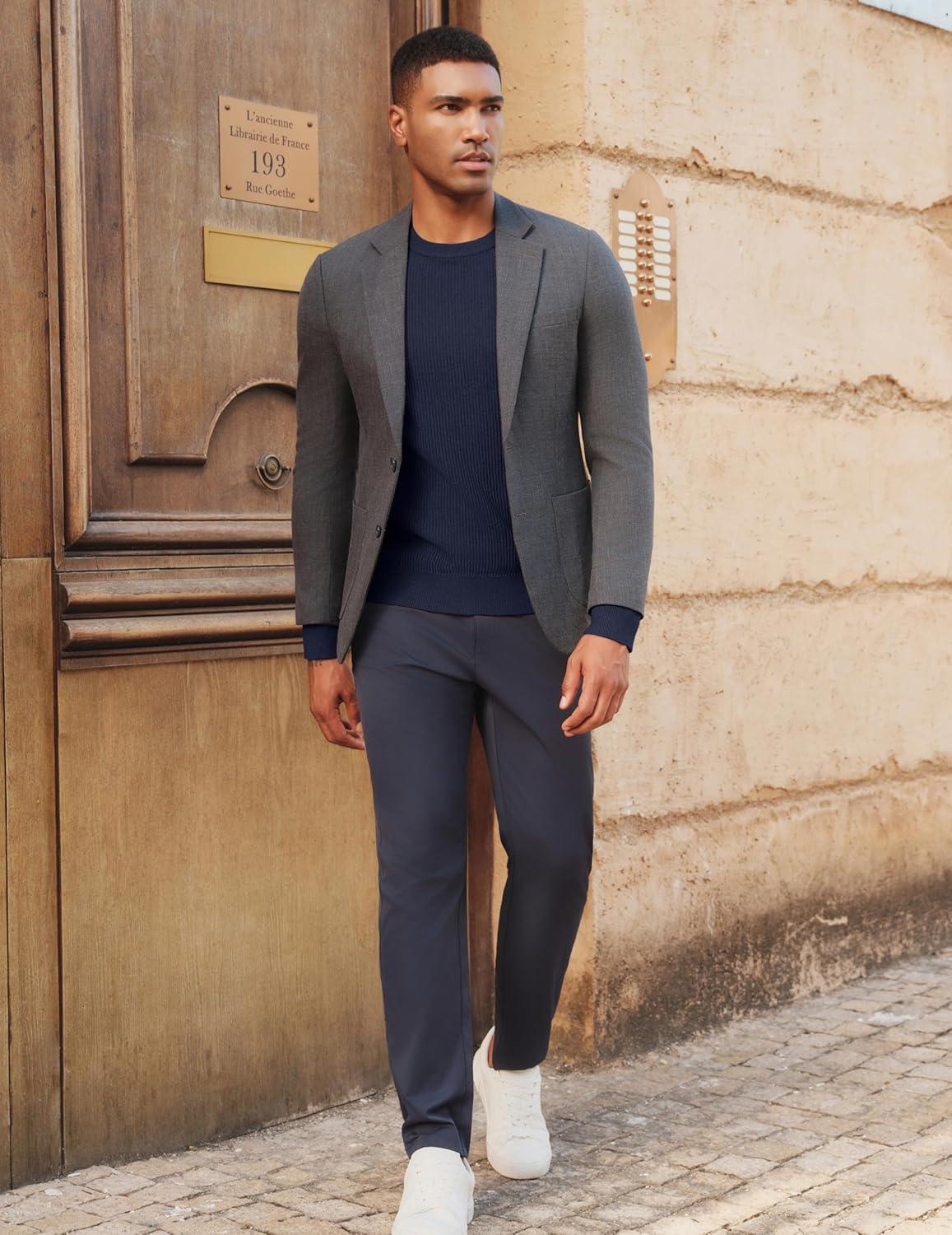 imagePJ PAUL JONES Mens Crewneck Sweaters Slim Fit Lightweight Knit Pullover Sweaters for CasualNavy Blue