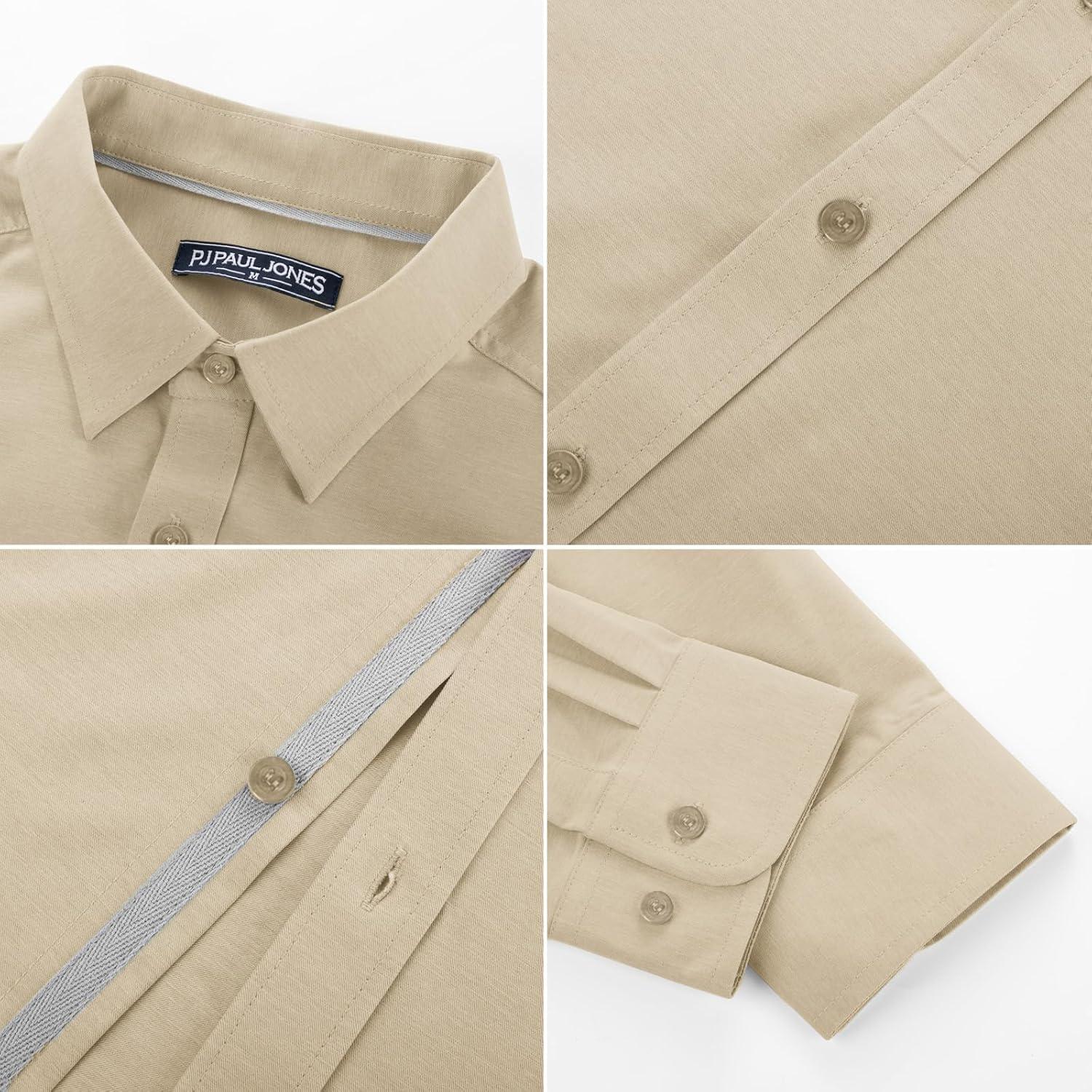 imagePJ PAUL JONES Mens Dress Shirts Wrinkle Free Stretch Button Down Shirt Casual Long Sleeve Business ShirtsApricot