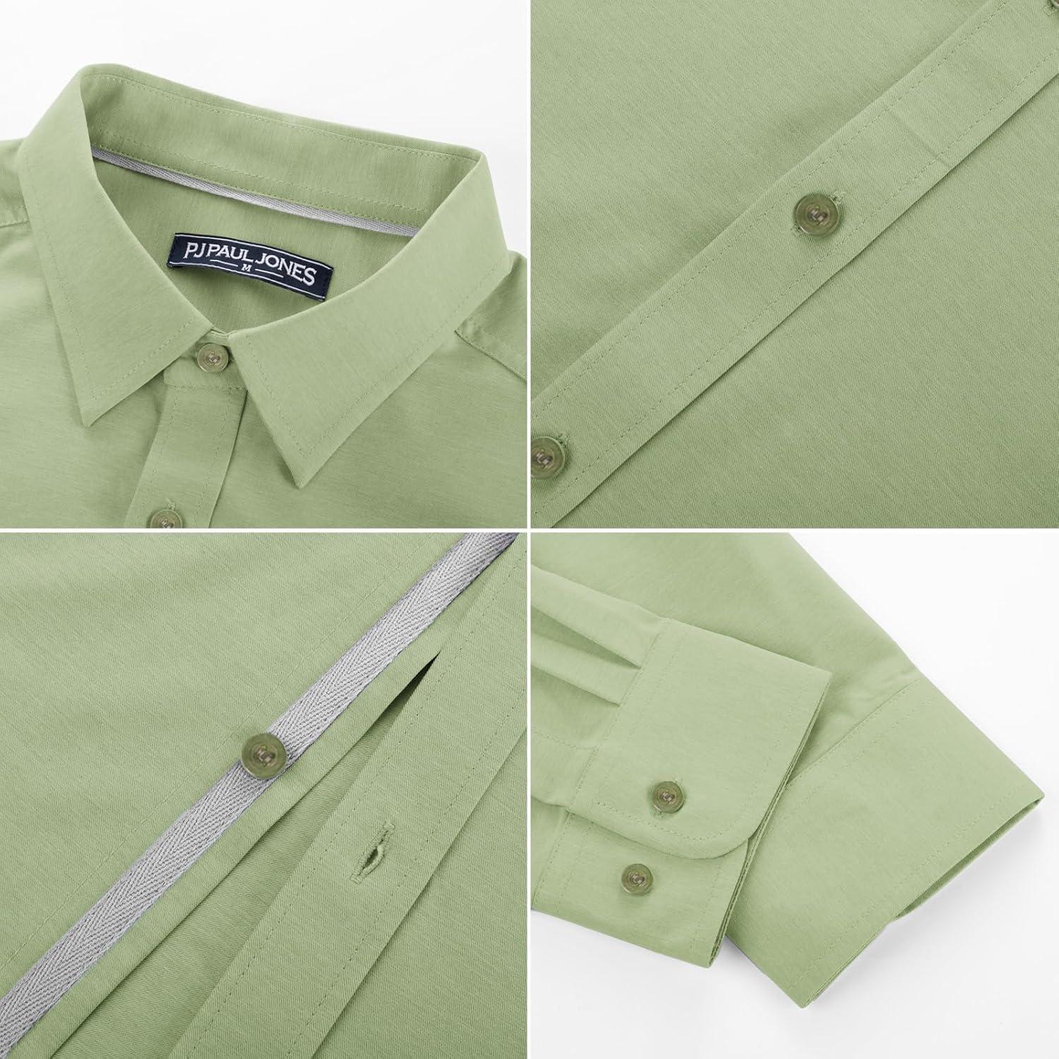 imagePJ PAUL JONES Mens Dress Shirts Wrinkle Free Stretch Button Down Shirt Casual Long Sleeve Business ShirtsLime Green
