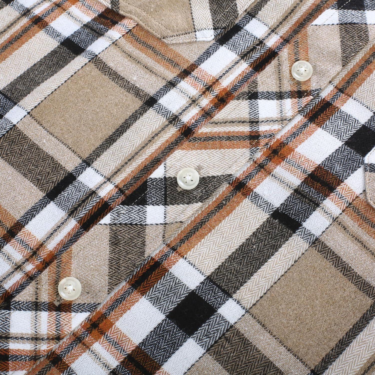 imagePJ PAUL JONES Mens Flannel Plaid Shirt Casual Long Sleeve Button Down Shirts with PocketsBeige