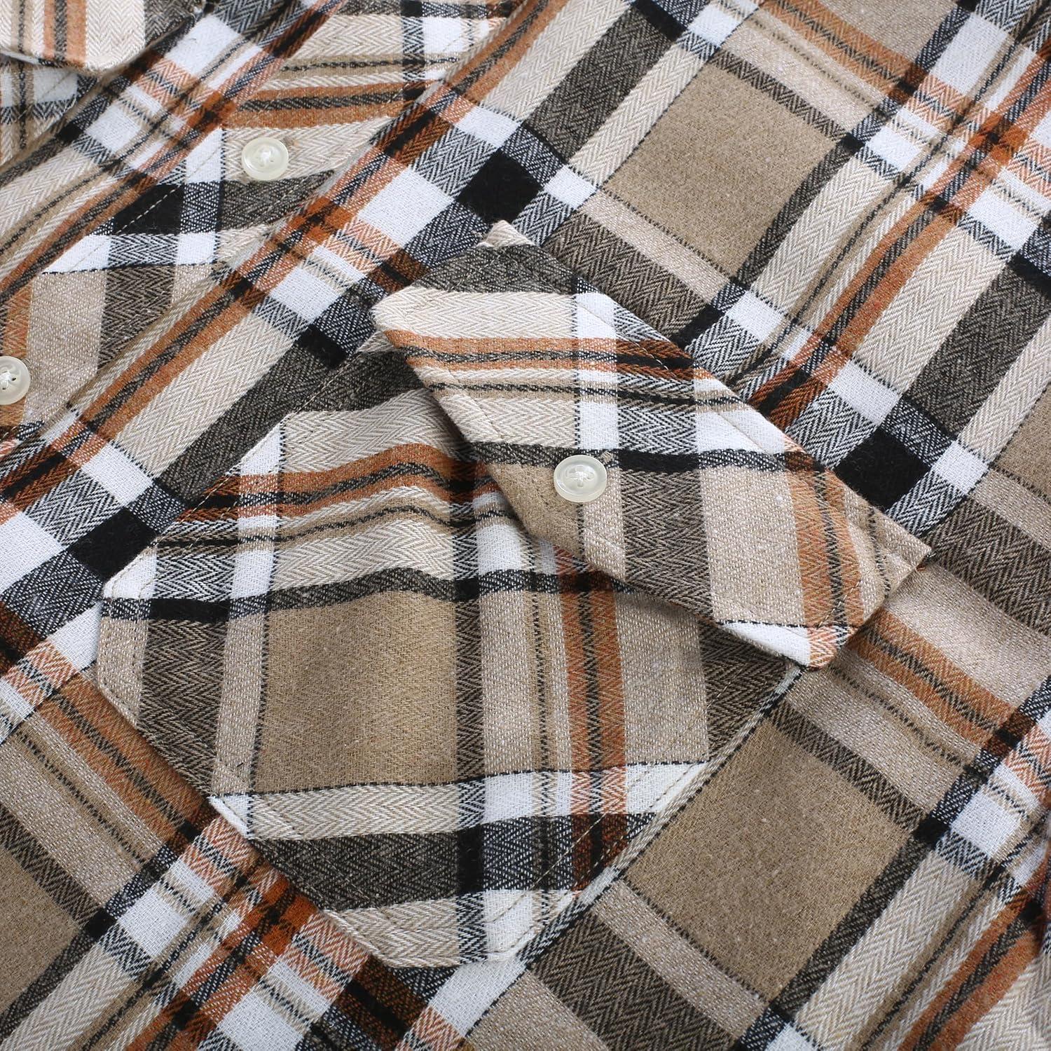 imagePJ PAUL JONES Mens Flannel Plaid Shirt Casual Long Sleeve Button Down Shirts with PocketsBeige