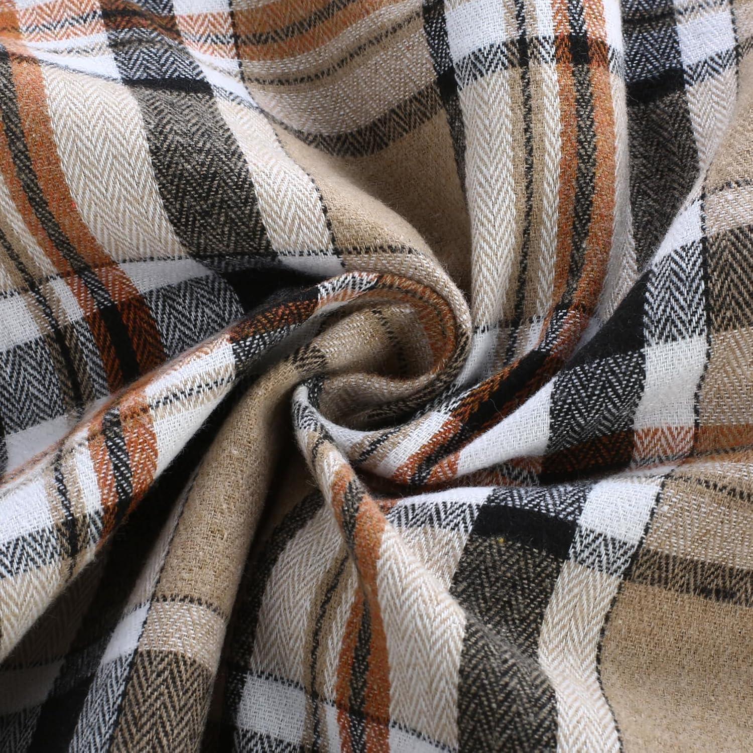 imagePJ PAUL JONES Mens Flannel Plaid Shirt Casual Long Sleeve Button Down Shirts with PocketsBeige