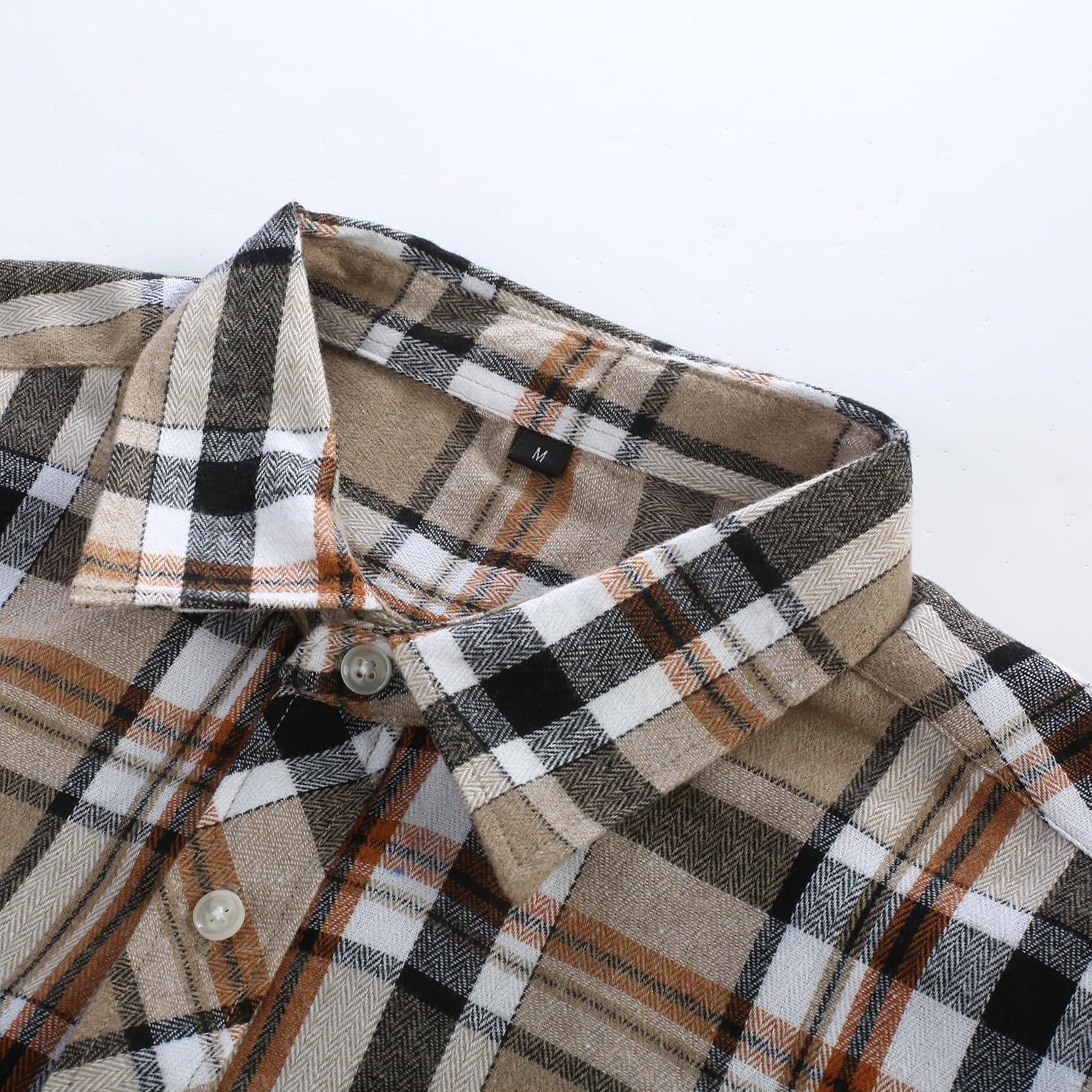 imagePJ PAUL JONES Mens Flannel Plaid Shirt Casual Long Sleeve Button Down Shirts with PocketsBeige