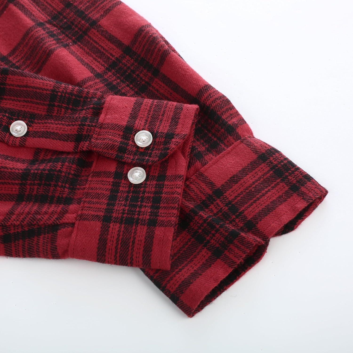 imagePJ PAUL JONES Mens Flannel Plaid Shirt Casual Long Sleeve Button Down Shirts with PocketsBig Red