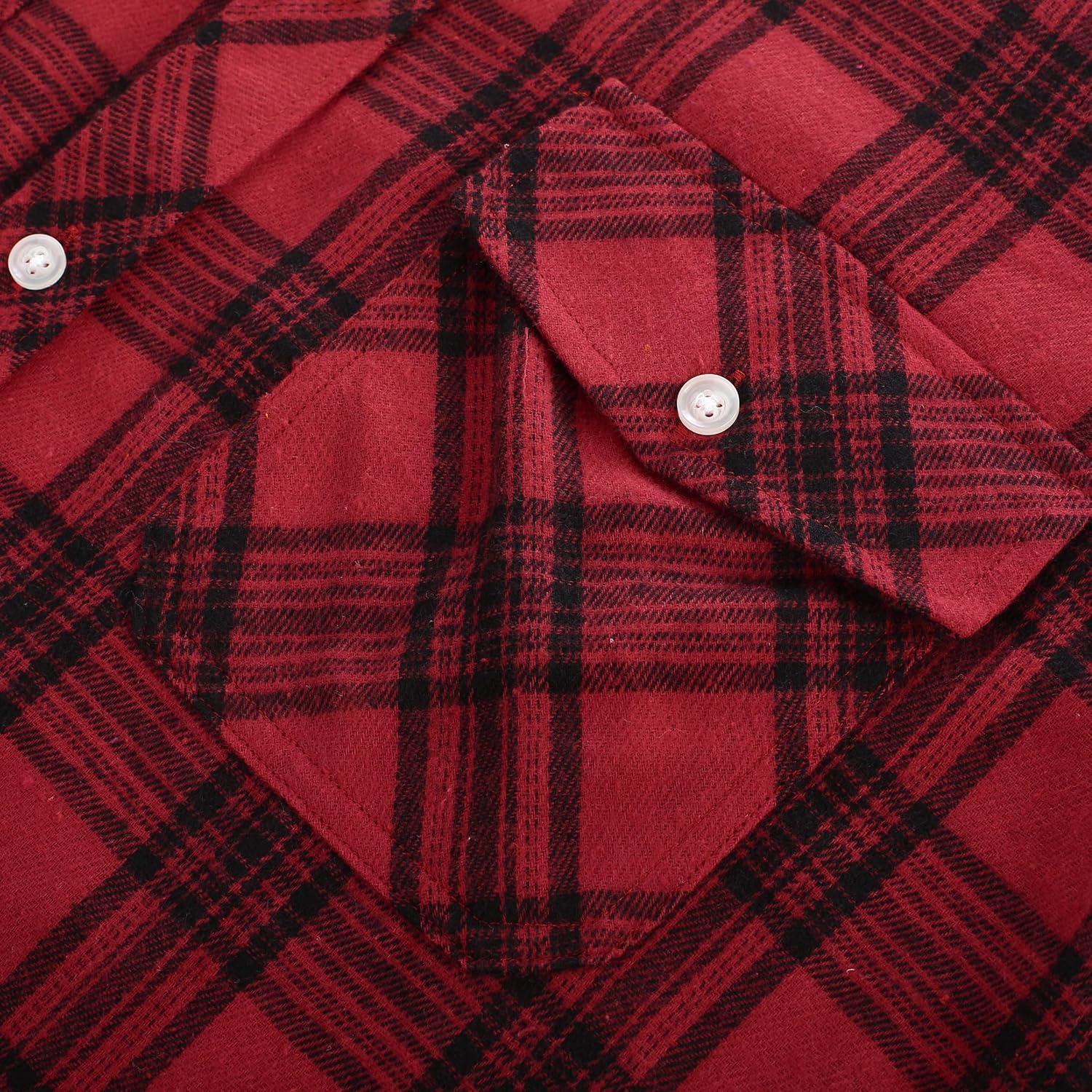 imagePJ PAUL JONES Mens Flannel Plaid Shirt Casual Long Sleeve Button Down Shirts with PocketsBig Red