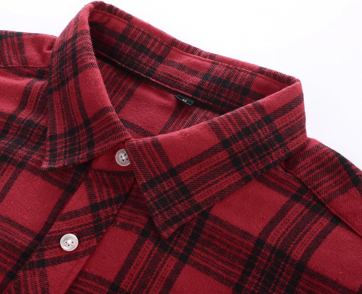 imagePJ PAUL JONES Mens Flannel Plaid Shirt Casual Long Sleeve Button Down Shirts with PocketsBig Red