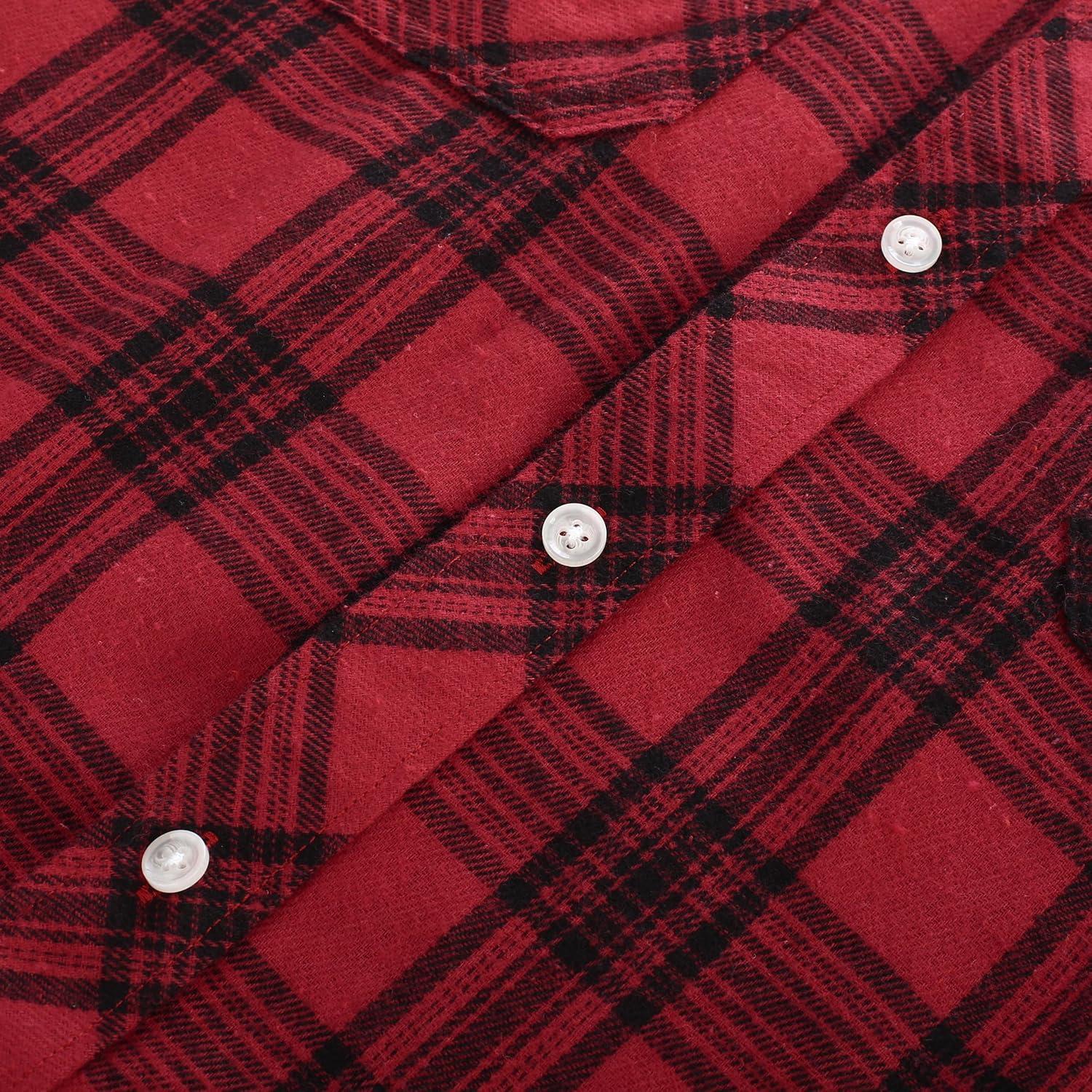 imagePJ PAUL JONES Mens Flannel Plaid Shirt Casual Long Sleeve Button Down Shirts with PocketsBig Red