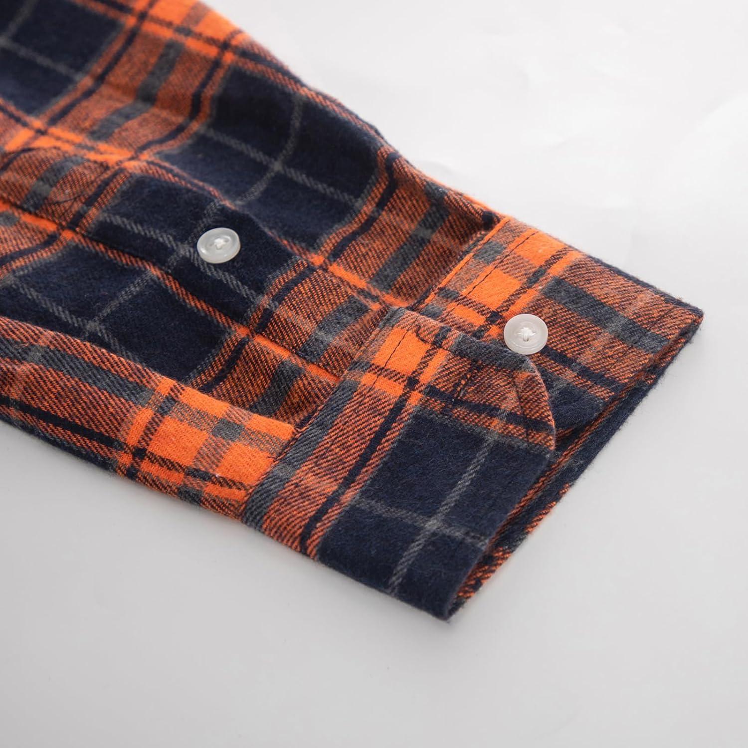 imagePJ PAUL JONES Mens Flannel Plaid Shirt Casual Long Sleeve Button Down Shirts with PocketsOrange