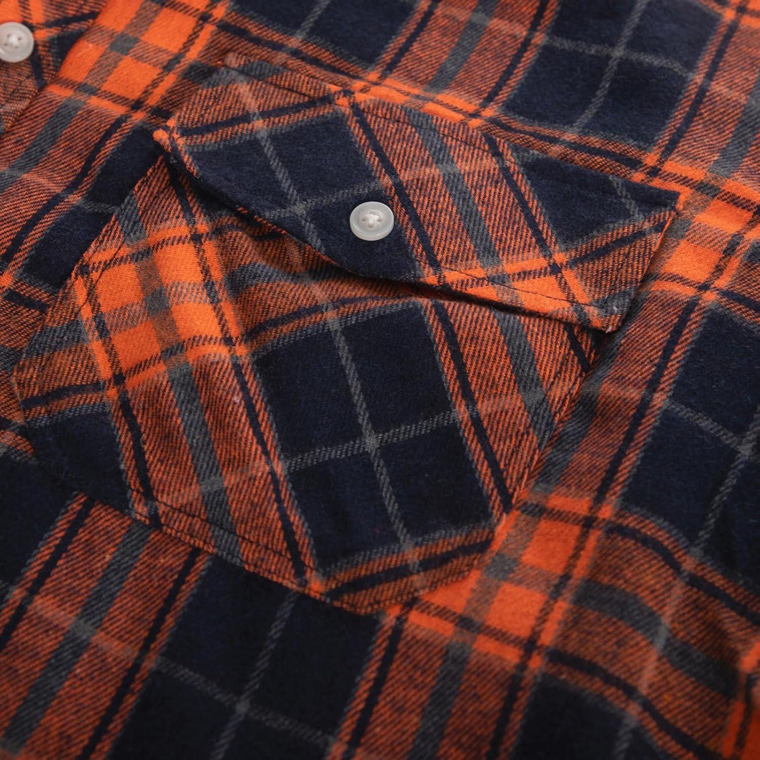 imagePJ PAUL JONES Mens Flannel Plaid Shirt Casual Long Sleeve Button Down Shirts with PocketsOrange