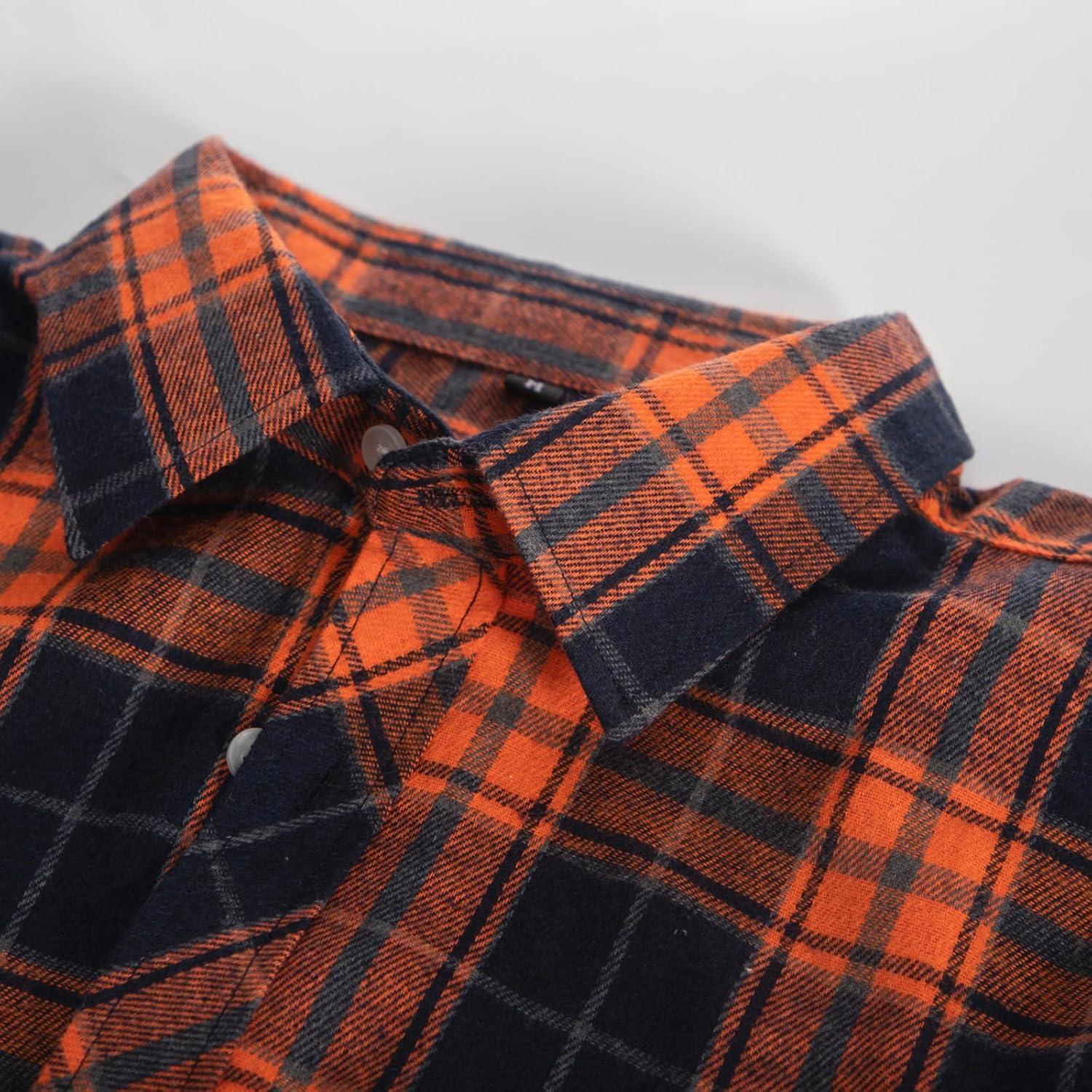 imagePJ PAUL JONES Mens Flannel Plaid Shirt Casual Long Sleeve Button Down Shirts with PocketsOrange