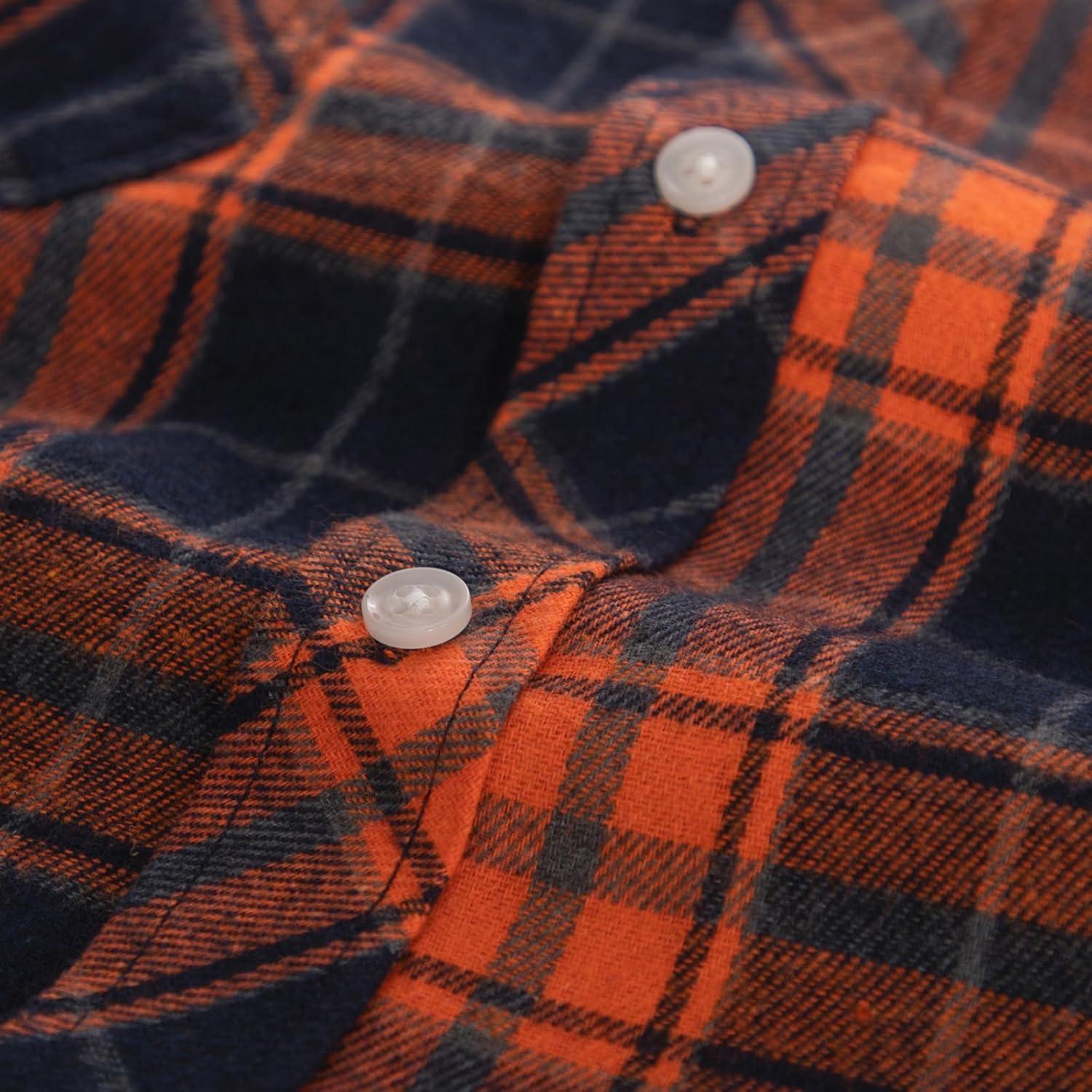 imagePJ PAUL JONES Mens Flannel Plaid Shirt Casual Long Sleeve Button Down Shirts with PocketsOrange