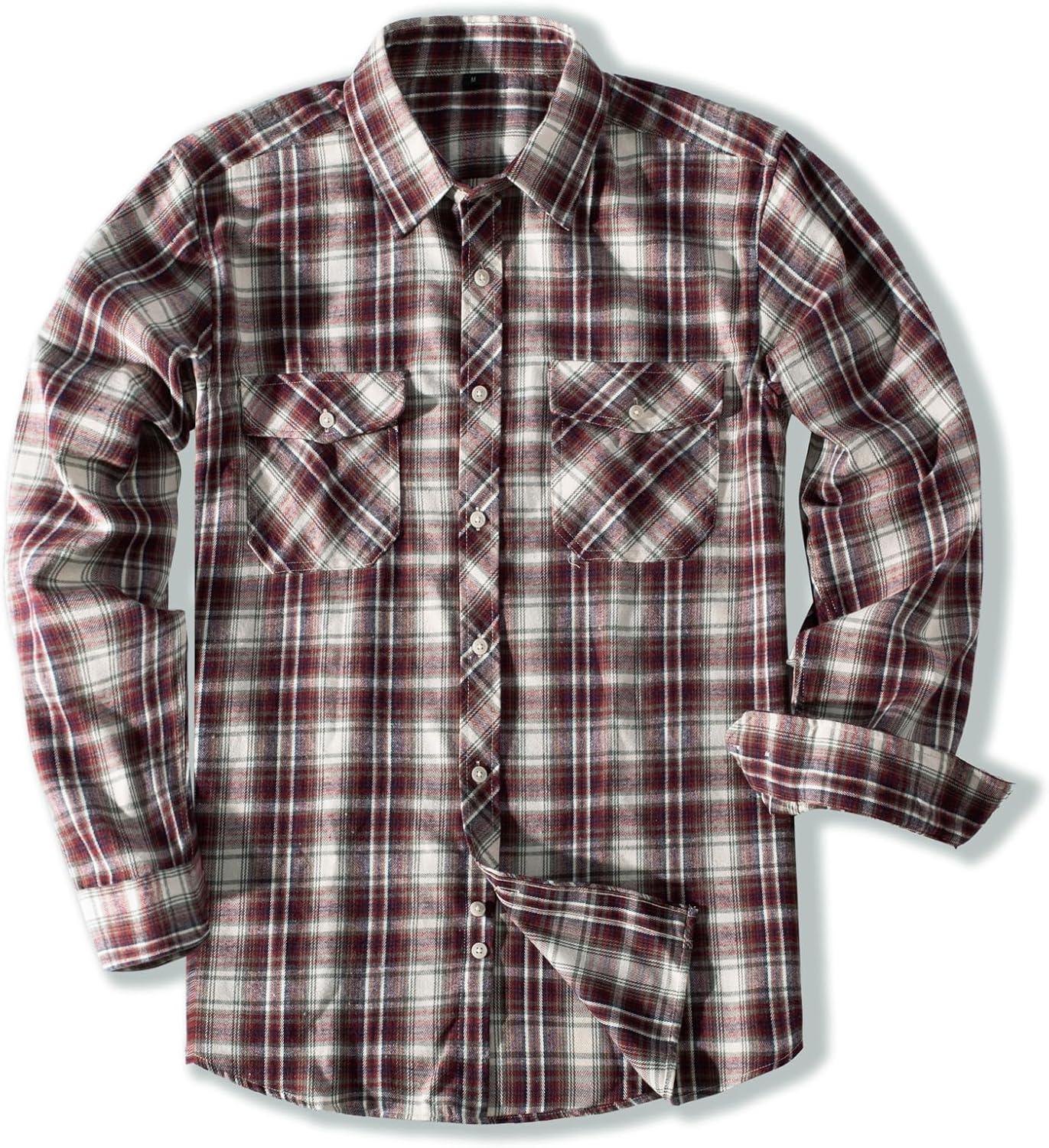 imagePJ PAUL JONES Mens Flannel Plaid Shirt Casual Long Sleeve Button Down Shirts with PocketsRed White