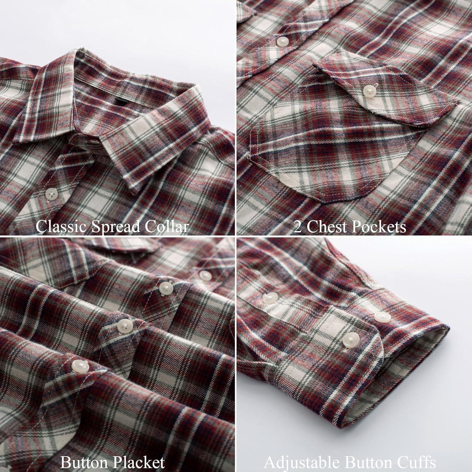 imagePJ PAUL JONES Mens Flannel Plaid Shirt Casual Long Sleeve Button Down Shirts with PocketsRed White