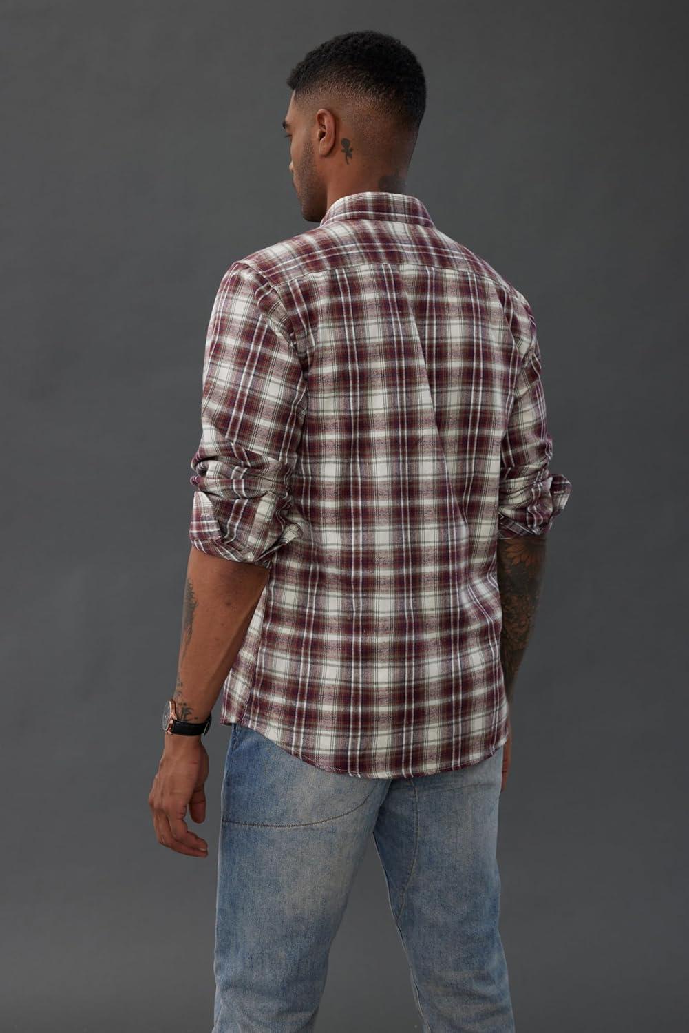 imagePJ PAUL JONES Mens Flannel Plaid Shirt Casual Long Sleeve Button Down Shirts with PocketsRed White