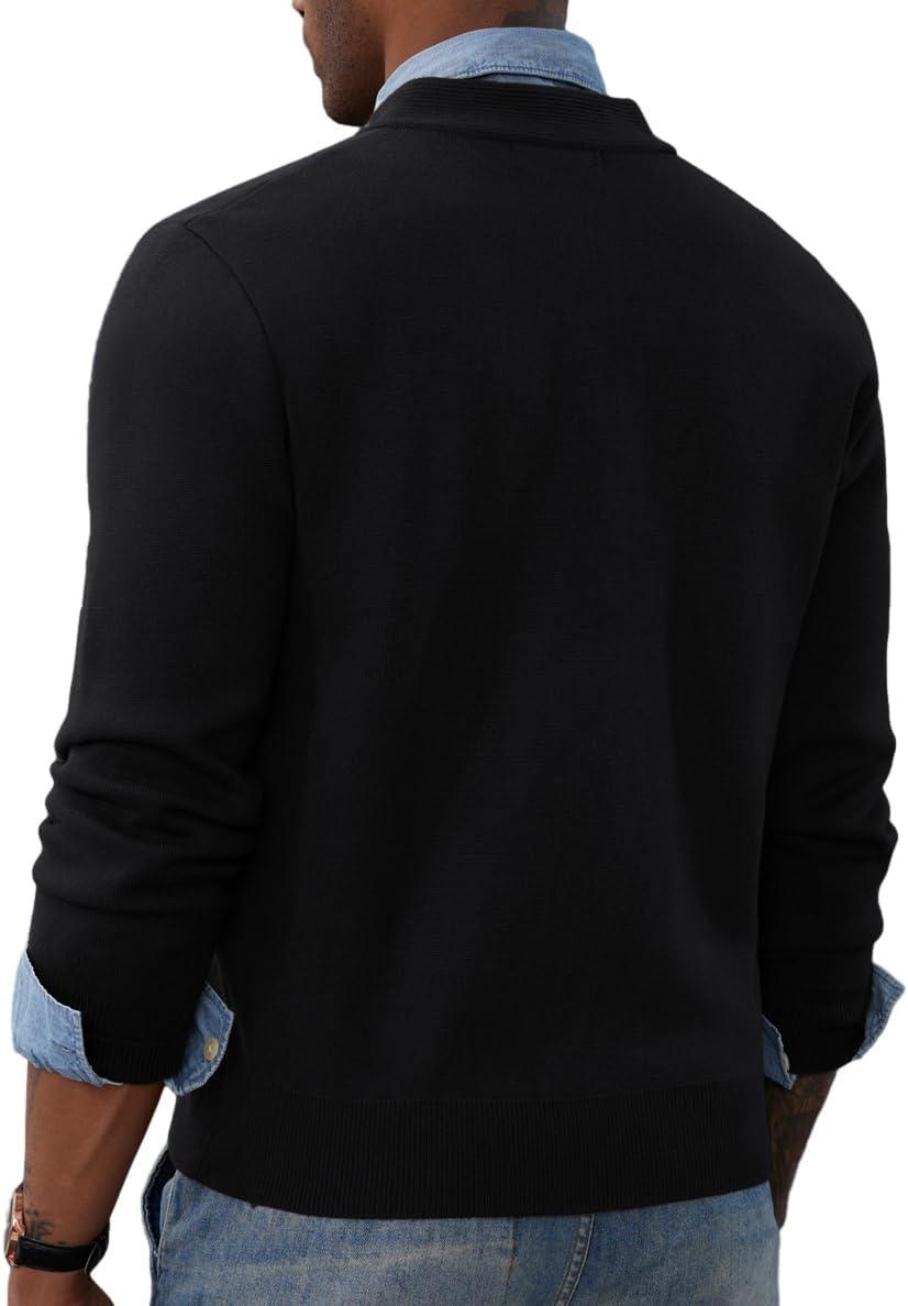 imagePJ PAUL JONES Mens Full Zip Cardigan Sweater Stand Collar Regular Fit Knit SweatersBlack