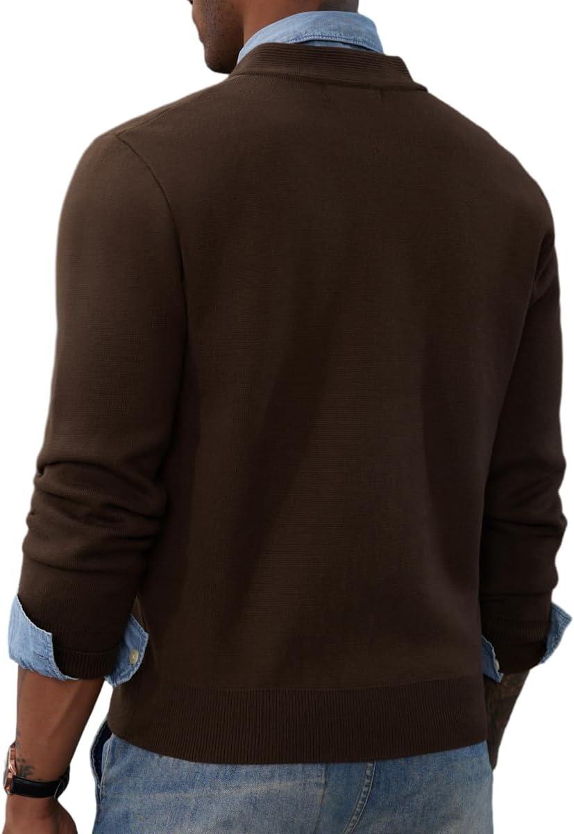 imagePJ PAUL JONES Mens Full Zip Cardigan Sweater Stand Collar Regular Fit Knit SweatersBrown