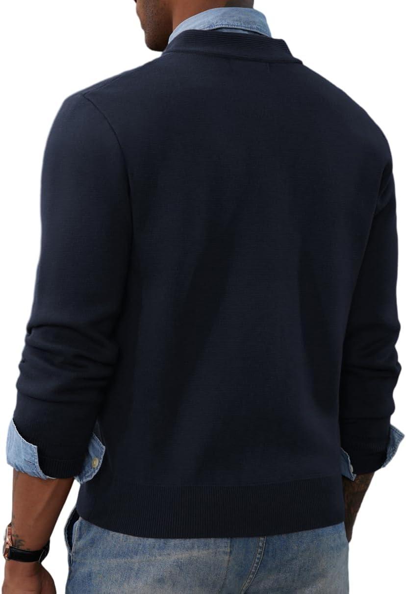 imagePJ PAUL JONES Mens Full Zip Cardigan Sweater Stand Collar Regular Fit Knit SweatersDark Blue