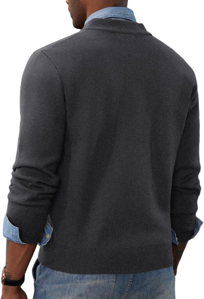 imagePJ PAUL JONES Mens Full Zip Cardigan Sweater Stand Collar Regular Fit Knit SweatersDark Grey