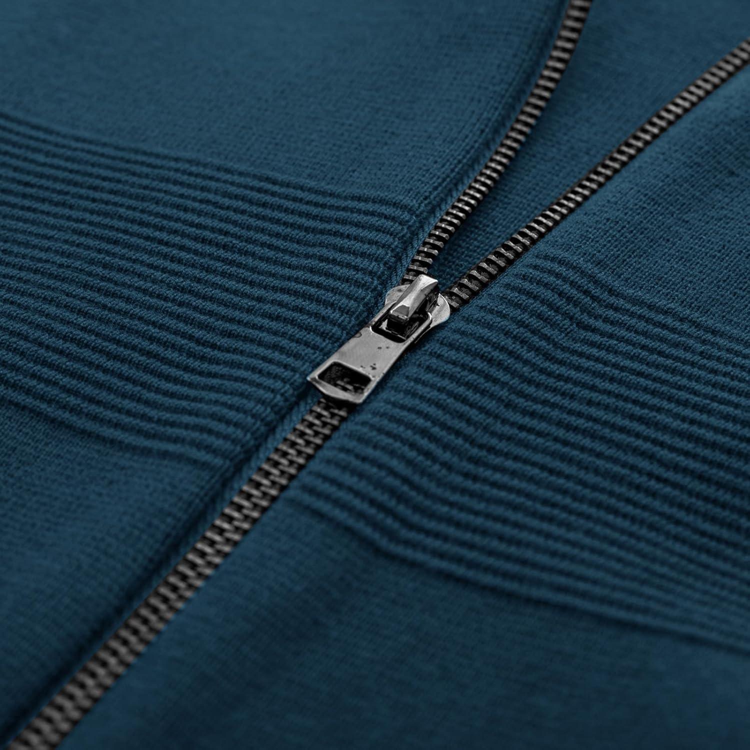 imagePJ PAUL JONES Mens Full Zip Cardigan Sweater Stand Collar Regular Fit Knit SweatersGrey Blue