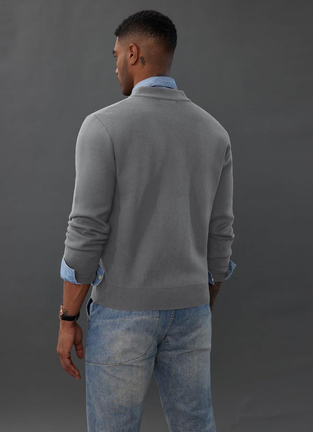 imagePJ PAUL JONES Mens Full Zip Cardigan Sweater Stand Collar Regular Fit Knit SweatersMedium Gray