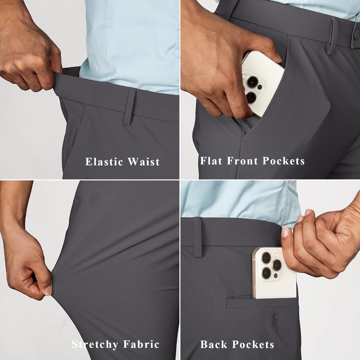imagePJ PAUL JONES Mens Golf Pants 4Way Stretch Lightweight Work Casual Trousers Slim Fit Dress Pants with PocketsDark Greyd