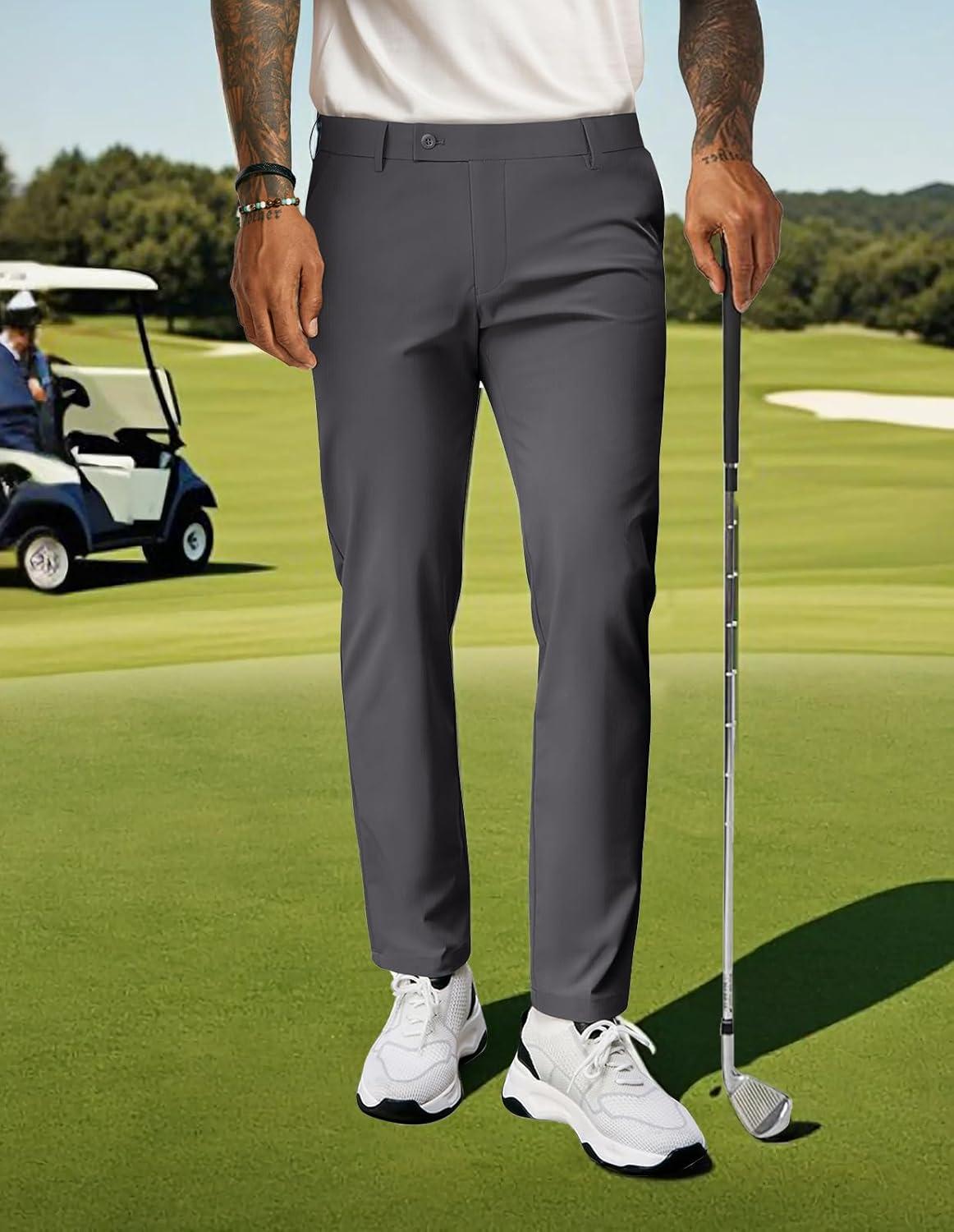imagePJ PAUL JONES Mens Golf Pants 4Way Stretch Lightweight Work Casual Trousers Slim Fit Dress Pants with PocketsDark Greyd