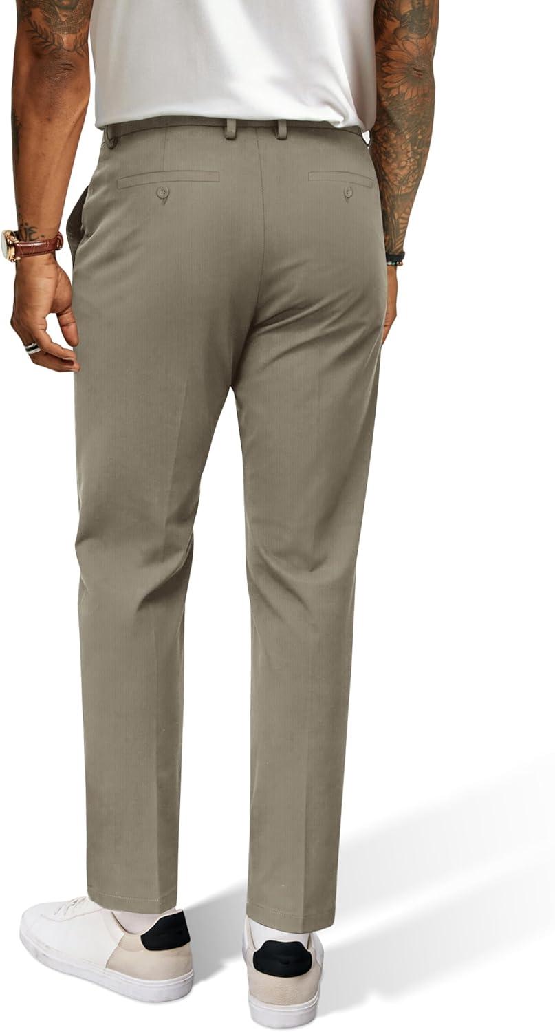 imagePJ PAUL JONES Mens Golf Pants 4Way Stretch Lightweight Work Casual Trousers Slim Fit Dress Pants with PocketsKhakid