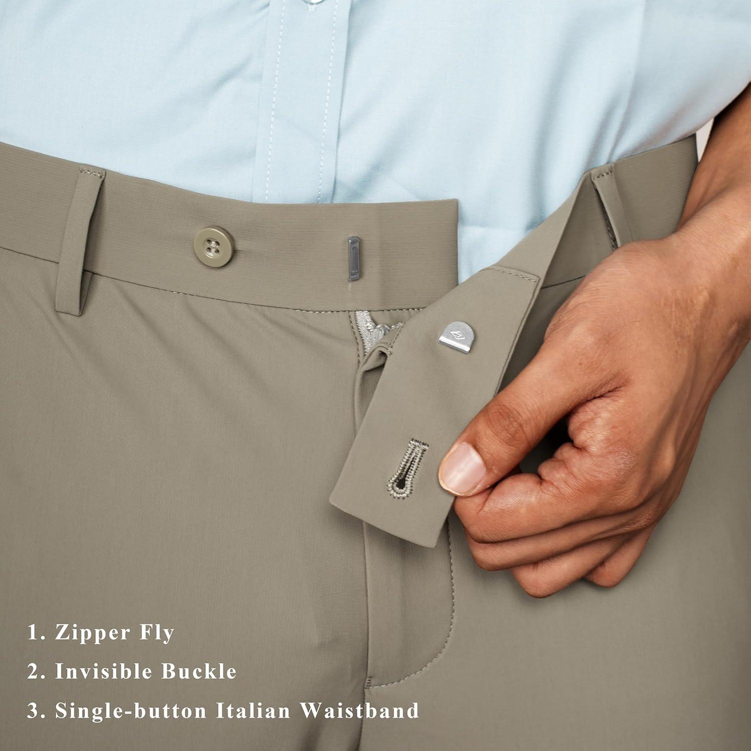 imagePJ PAUL JONES Mens Golf Pants 4Way Stretch Lightweight Work Casual Trousers Slim Fit Dress Pants with PocketsKhakid