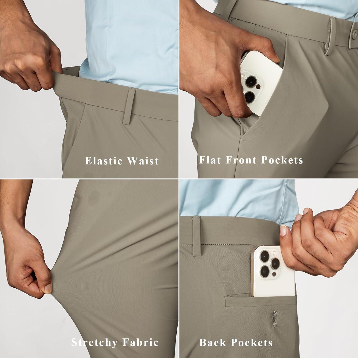 imagePJ PAUL JONES Mens Golf Pants 4Way Stretch Lightweight Work Casual Trousers Slim Fit Dress Pants with PocketsKhakid