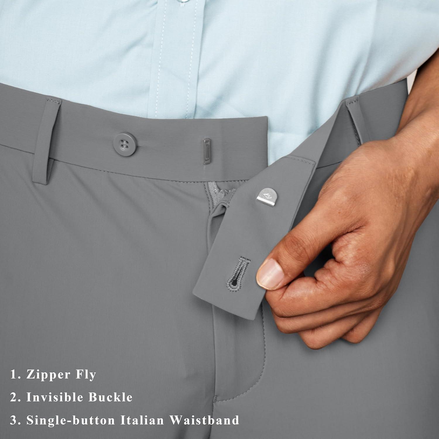 imagePJ PAUL JONES Mens Golf Pants 4Way Stretch Lightweight Work Casual Trousers Slim Fit Dress Pants with PocketsLight Greyd