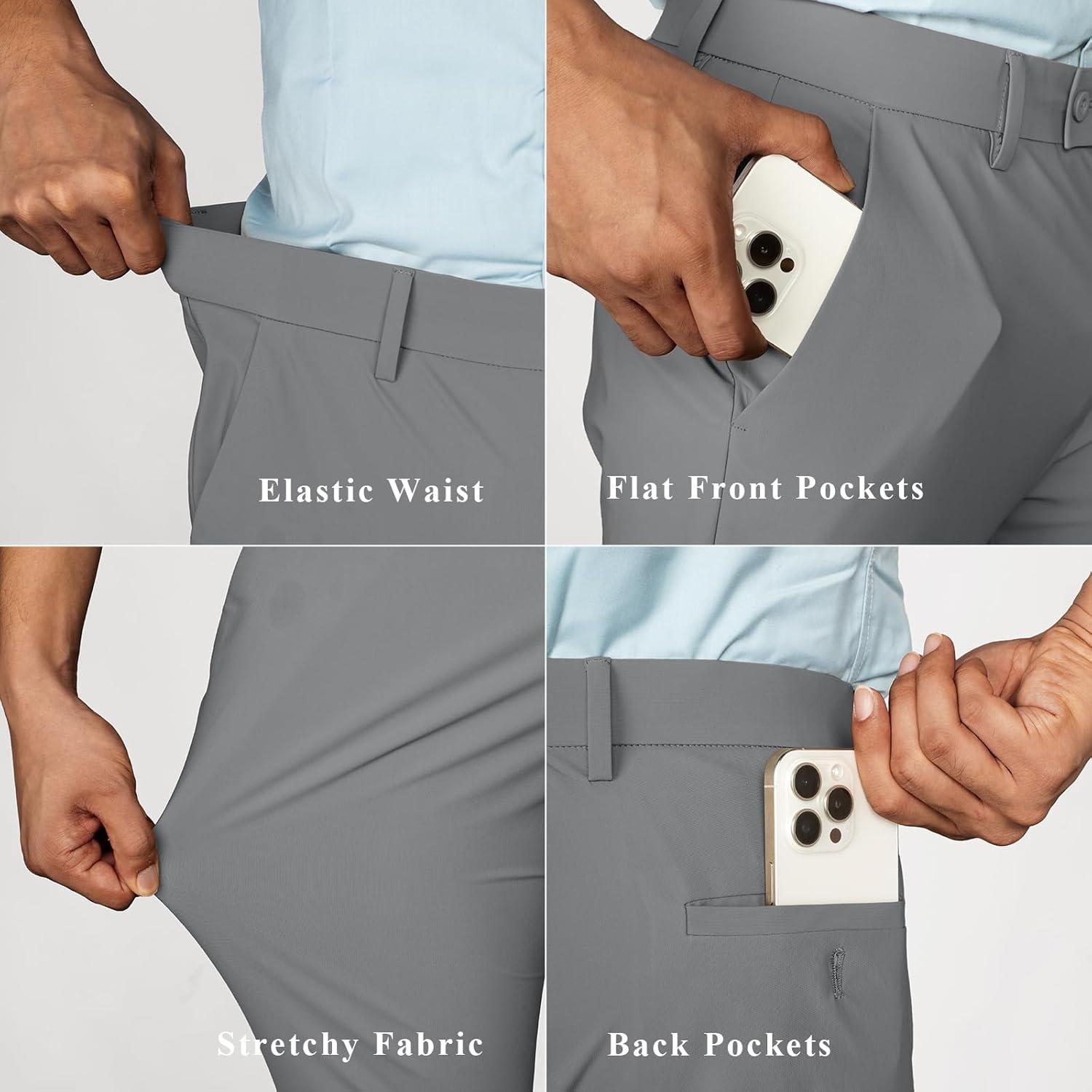 imagePJ PAUL JONES Mens Golf Pants 4Way Stretch Lightweight Work Casual Trousers Slim Fit Dress Pants with PocketsLight Greyd