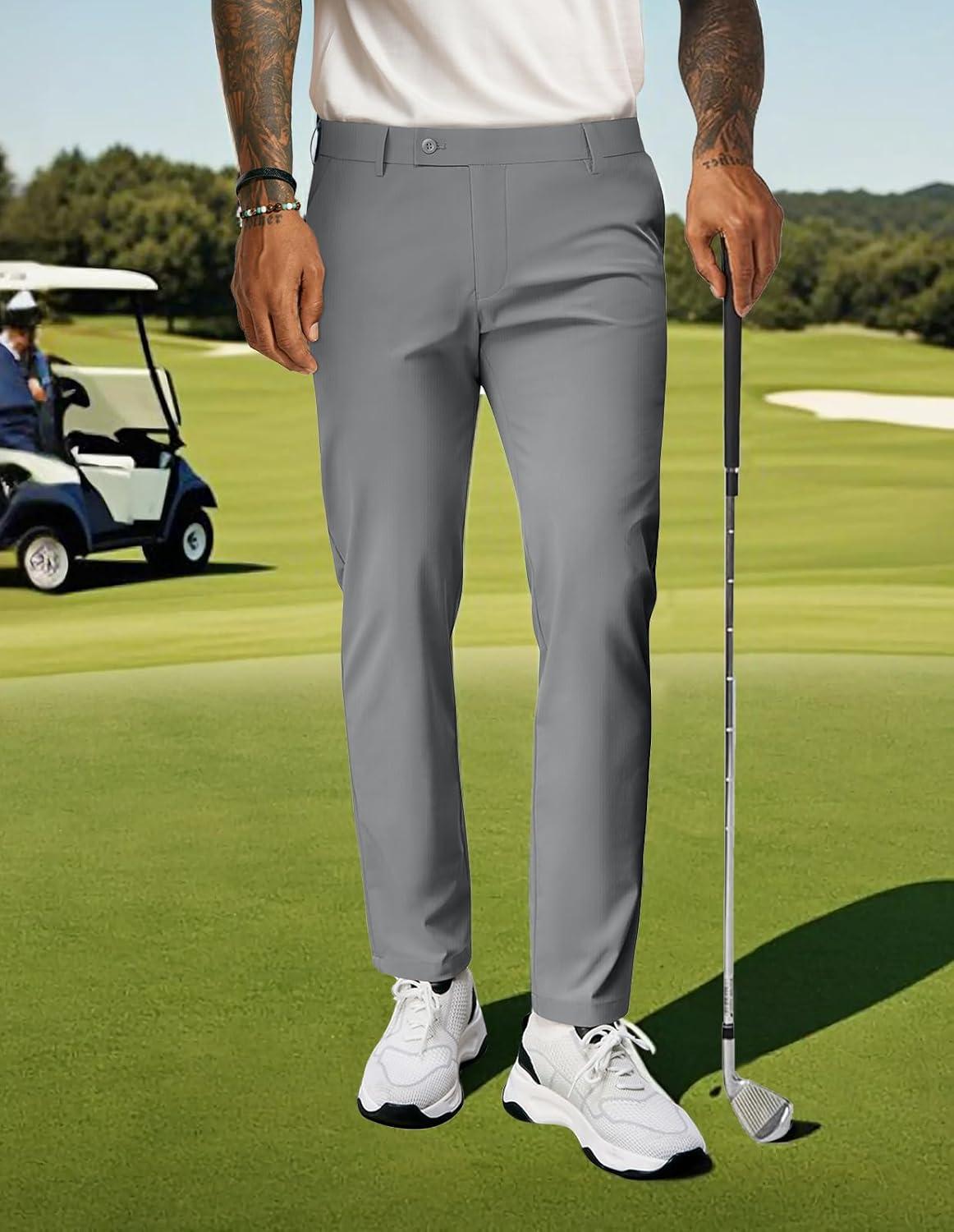 imagePJ PAUL JONES Mens Golf Pants 4Way Stretch Lightweight Work Casual Trousers Slim Fit Dress Pants with PocketsLight Greyd