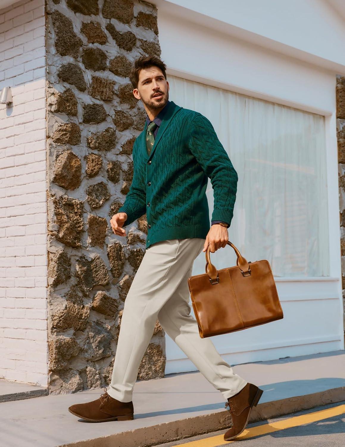 imagePJ PAUL JONES Mens Golf Pants Stretch Work Dress Pant Casual Classic Fit Lightweight Slacks Trousers with 5 PocketsBeige Basic