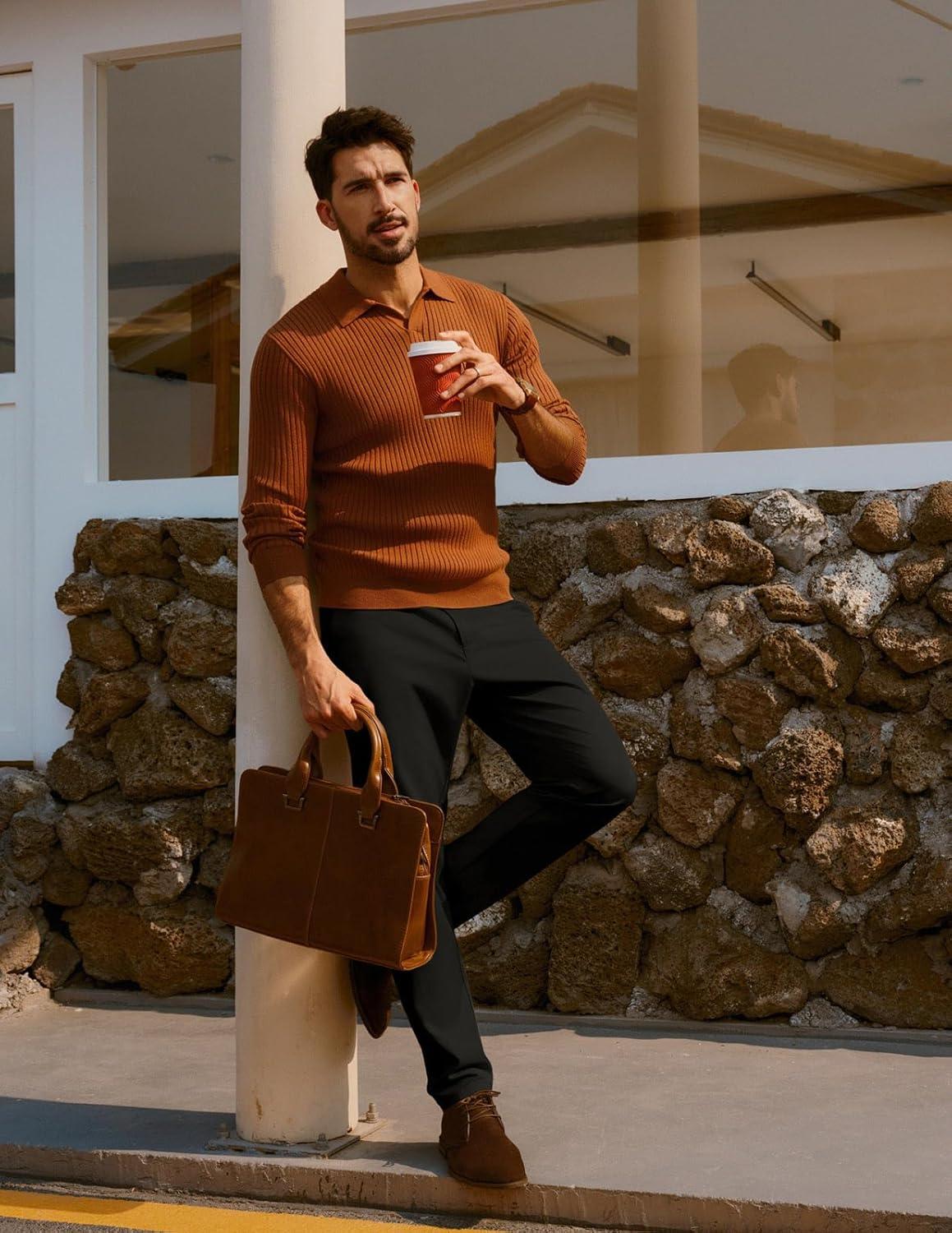 imagePJ PAUL JONES Mens Golf Pants Stretch Work Dress Pant Casual Classic Fit Lightweight Slacks Trousers with 5 PocketsBlack Basic