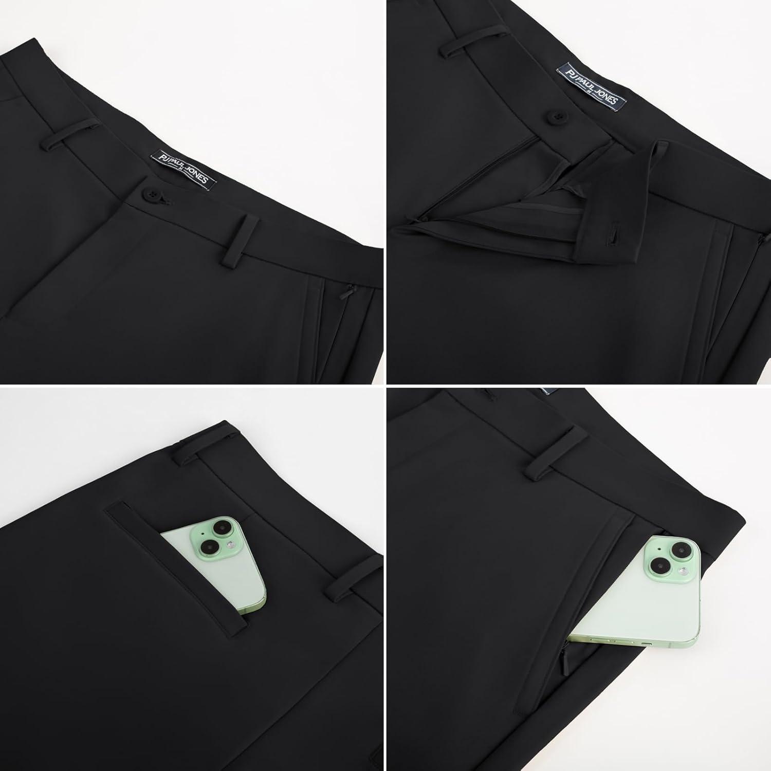imagePJ PAUL JONES Mens Golf Pants Stretch Work Dress Pant Casual Classic Fit Lightweight Slacks Trousers with 5 PocketsBlack Basic