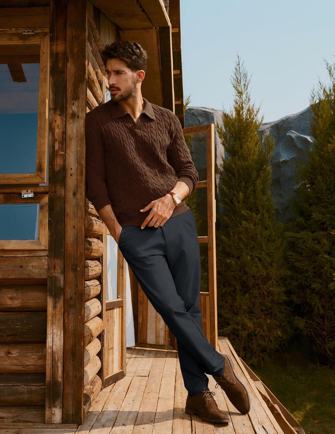 imagePJ PAUL JONES Mens Golf Pants Stretch Work Dress Pant Casual Classic Fit Lightweight Slacks Trousers with 5 PocketsDark Blue Basic