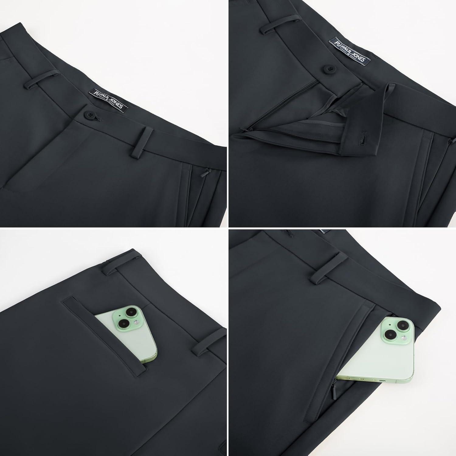 imagePJ PAUL JONES Mens Golf Pants Stretch Work Dress Pant Casual Classic Fit Lightweight Slacks Trousers with 5 PocketsDark Blue Basic