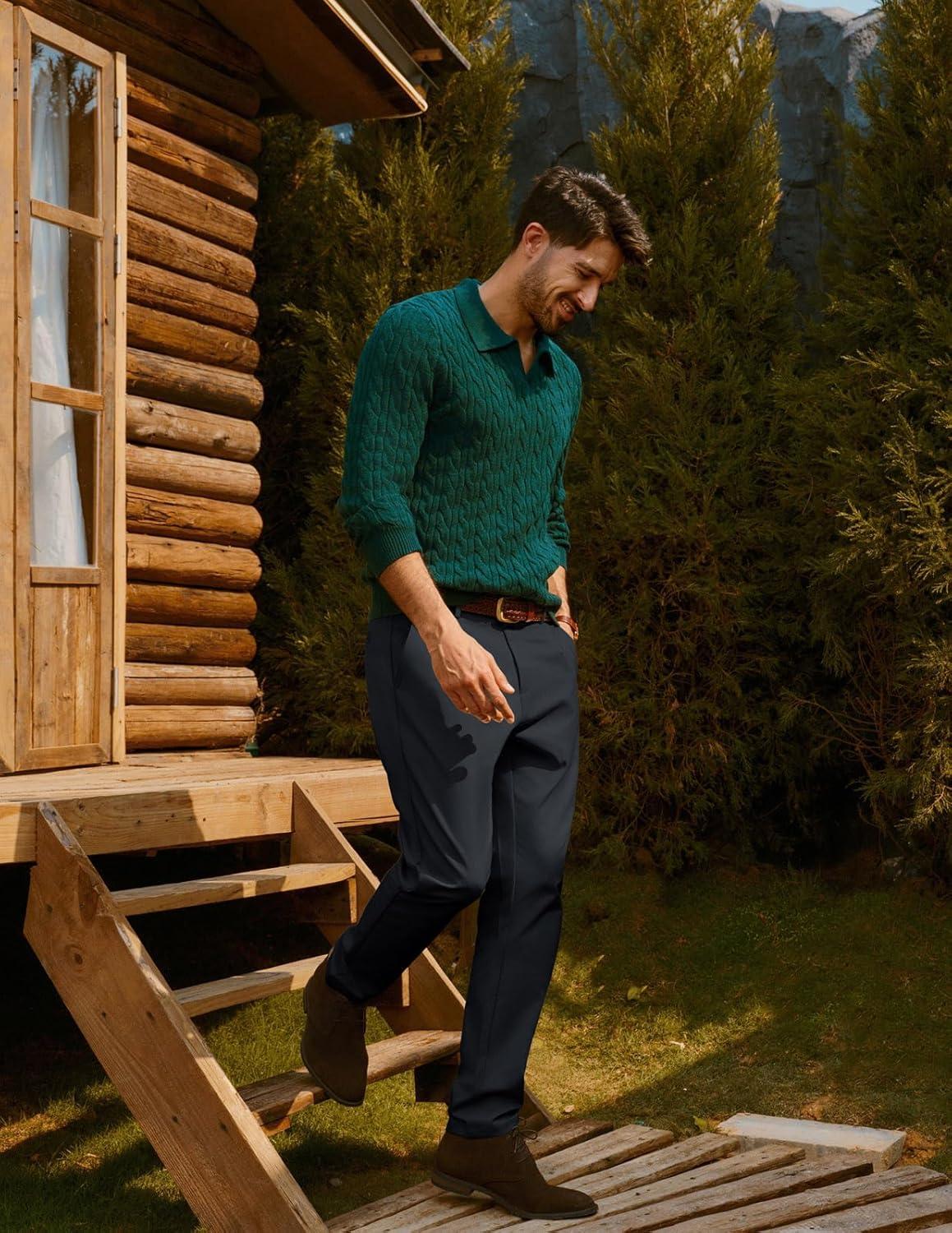 imagePJ PAUL JONES Mens Golf Pants Stretch Work Dress Pant Casual Classic Fit Lightweight Slacks Trousers with 5 PocketsDark Blue Basic