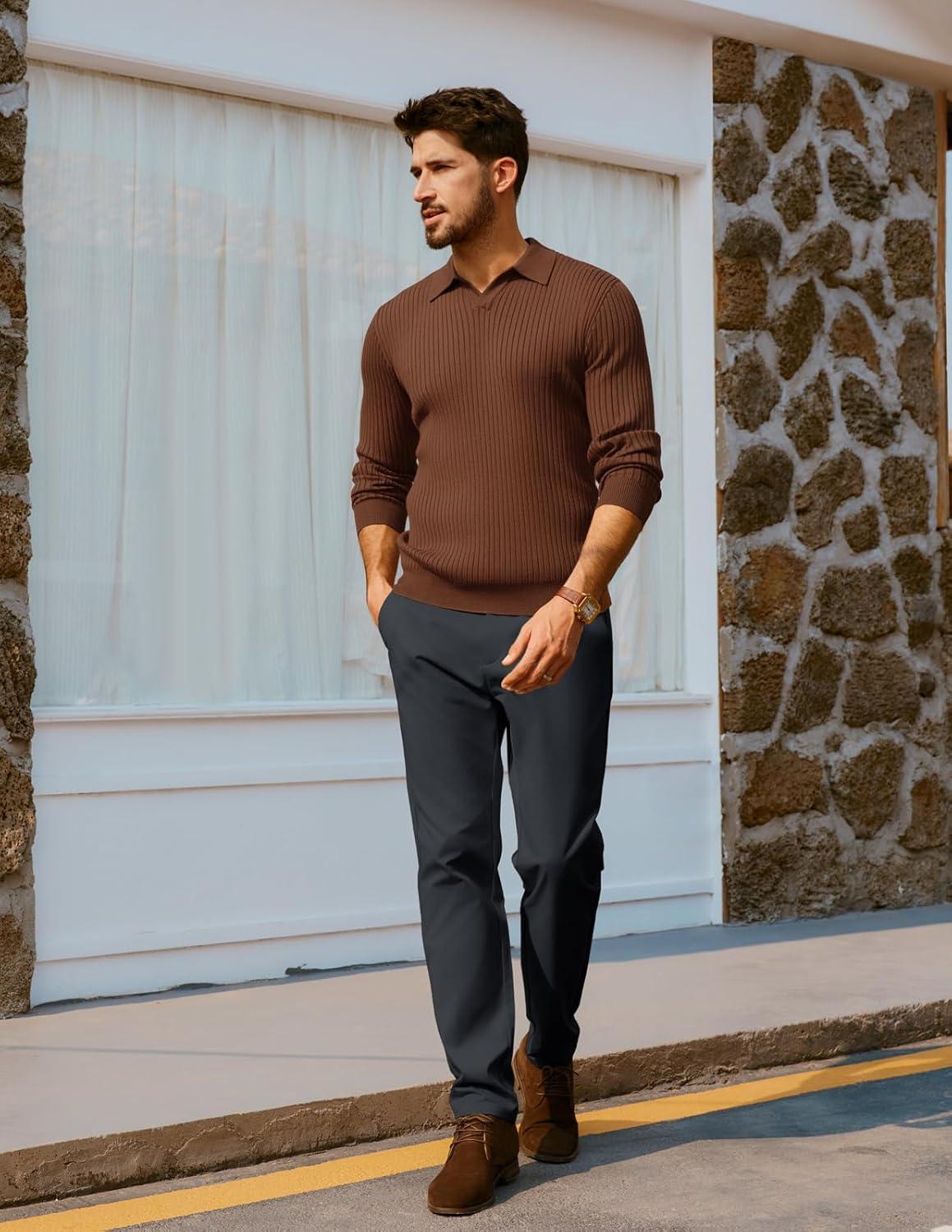 imagePJ PAUL JONES Mens Golf Pants Stretch Work Dress Pant Casual Classic Fit Lightweight Slacks Trousers with 5 PocketsDark Blue Basic