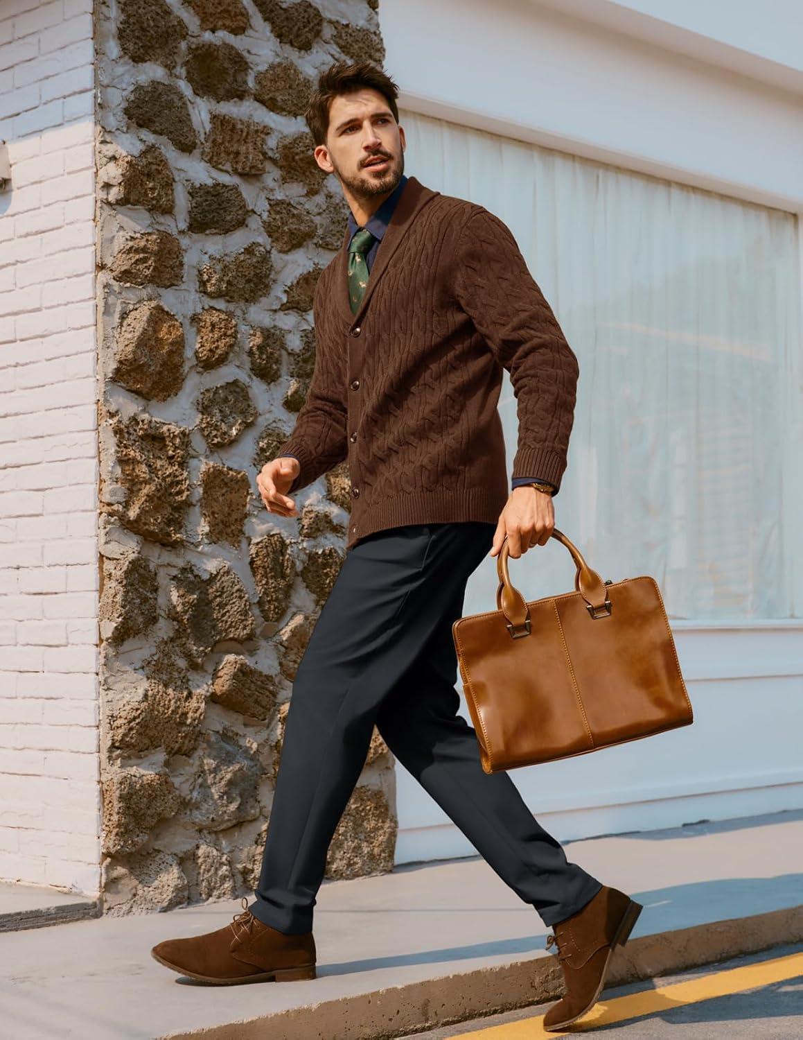 imagePJ PAUL JONES Mens Golf Pants Stretch Work Dress Pant Casual Classic Fit Lightweight Slacks Trousers with 5 PocketsDark Blue Basic