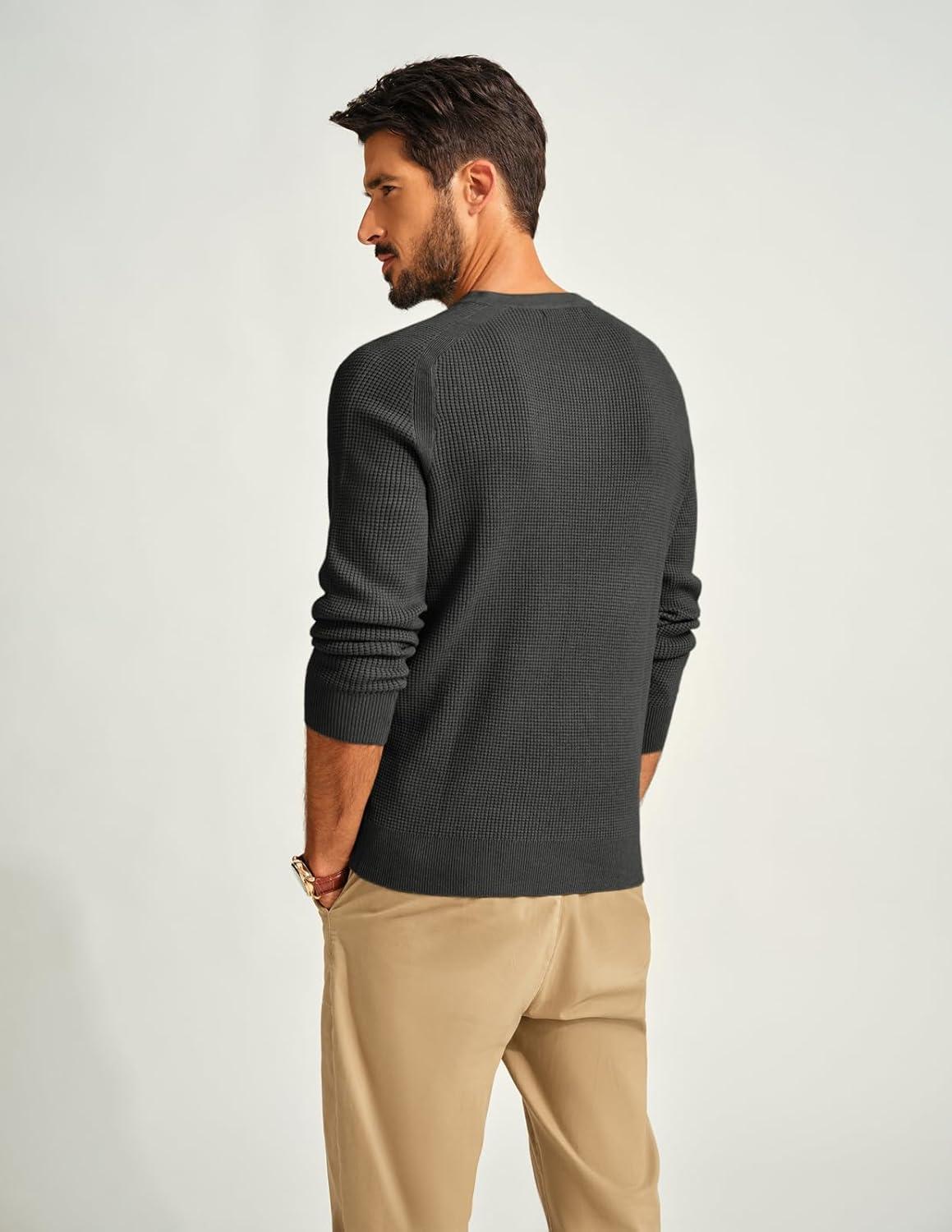 imagePJ PAUL JONES Mens Henley Long Sleeve Sweaters Solid Color Soft Warm Pullover SweatersDark Grey