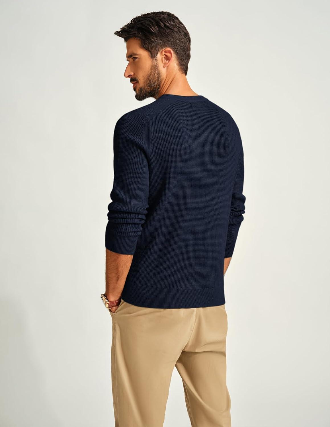 imagePJ PAUL JONES Mens Henley Long Sleeve Sweaters Solid Color Soft Warm Pullover SweatersNavy