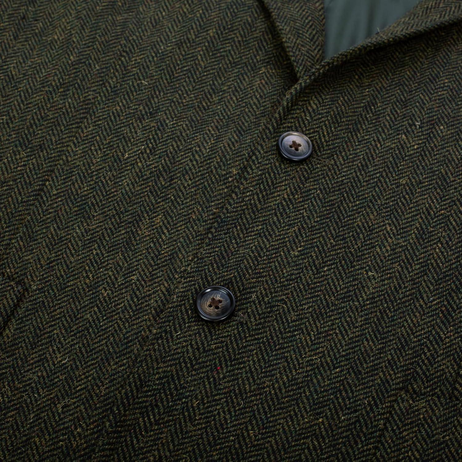 imagePJ PAUL JONES Mens Herringbone Blazer Vintage Tweed Wool Blend Sport Coat JacketArmy Green
