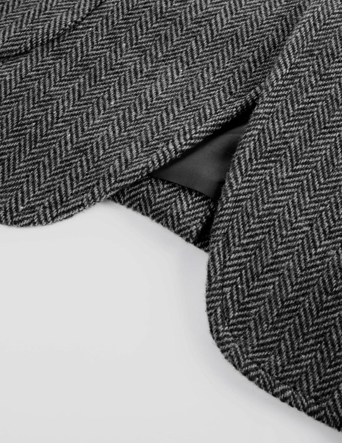 imagePJ PAUL JONES Mens Herringbone Blazer Vintage Tweed Wool Blend Sport Coat JacketBlack