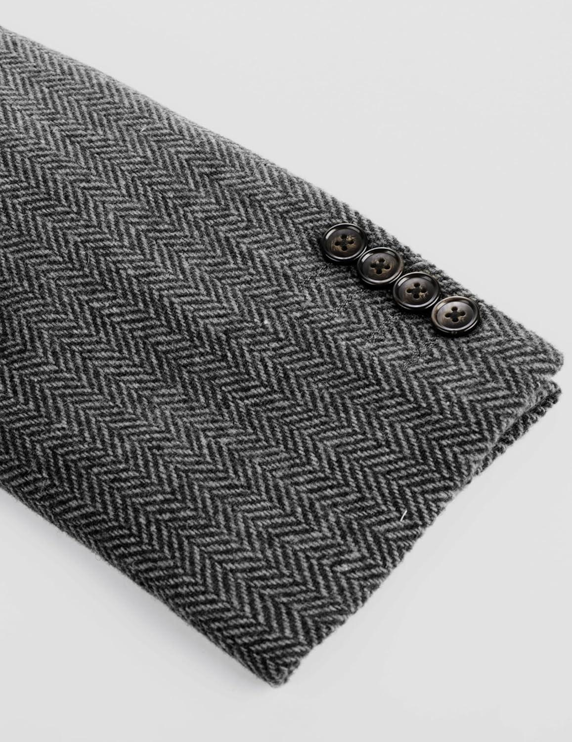 imagePJ PAUL JONES Mens Herringbone Blazer Vintage Tweed Wool Blend Sport Coat JacketBlack