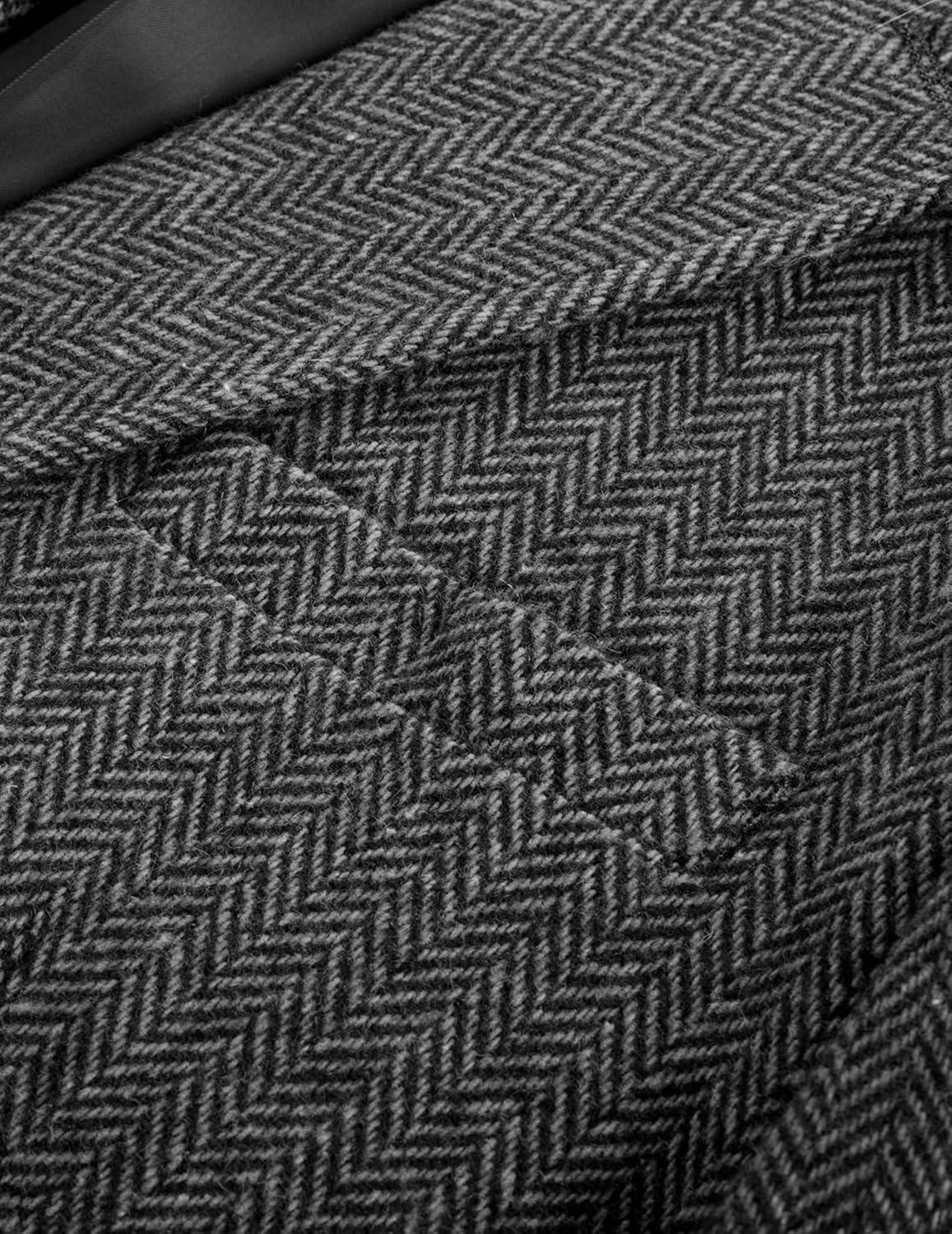 imagePJ PAUL JONES Mens Herringbone Blazer Vintage Tweed Wool Blend Sport Coat JacketBlack