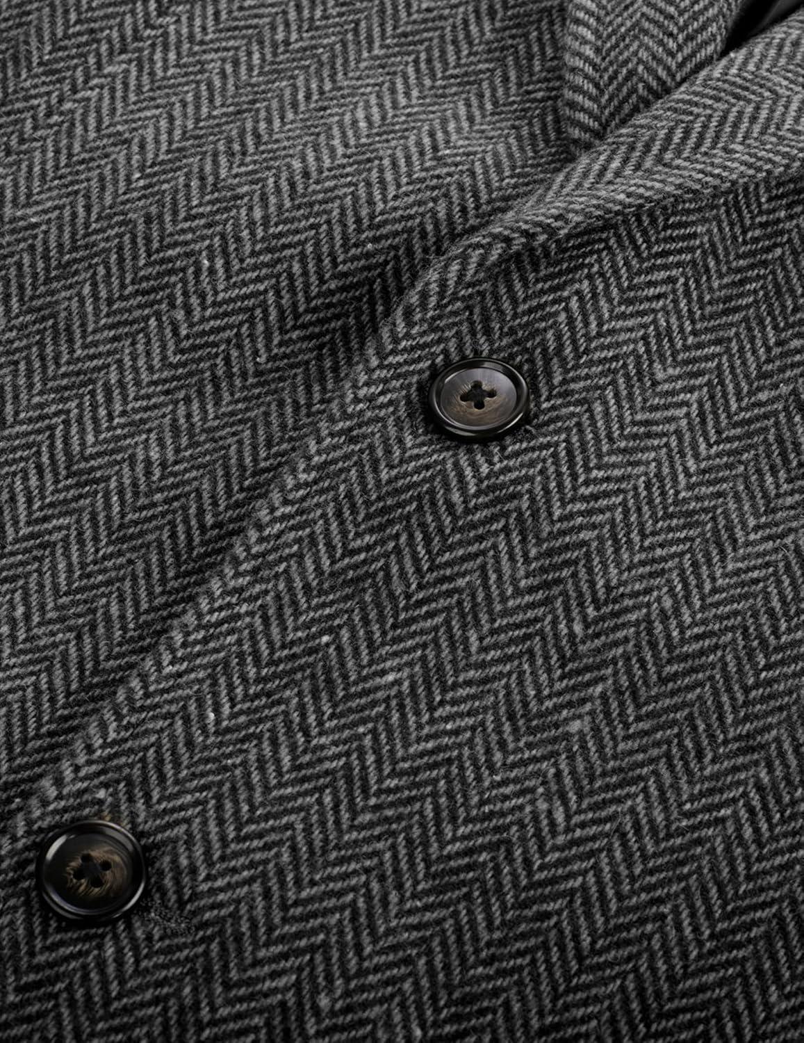 imagePJ PAUL JONES Mens Herringbone Blazer Vintage Tweed Wool Blend Sport Coat JacketBlack