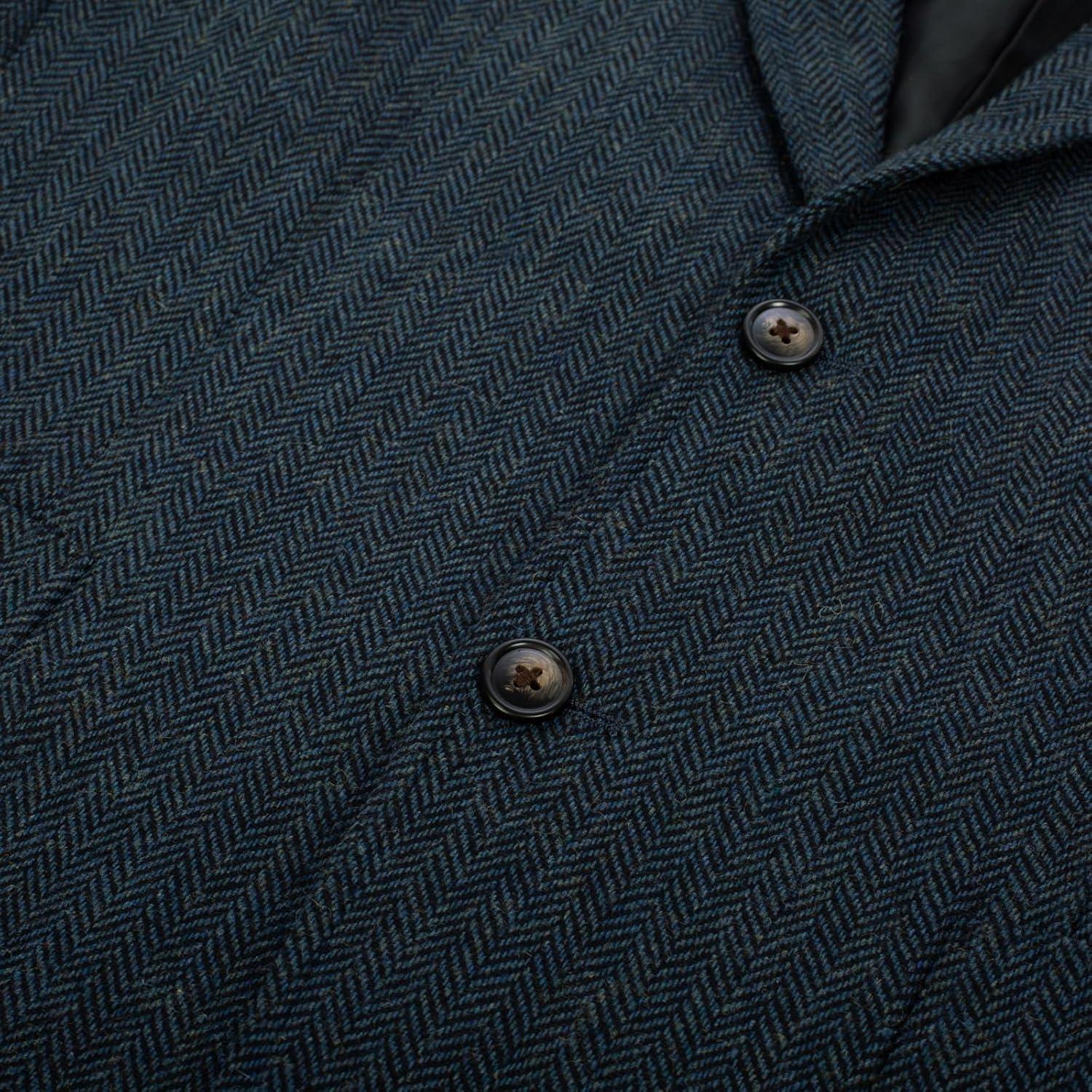 imagePJ PAUL JONES Mens Herringbone Blazer Vintage Tweed Wool Blend Sport Coat JacketDark Blue